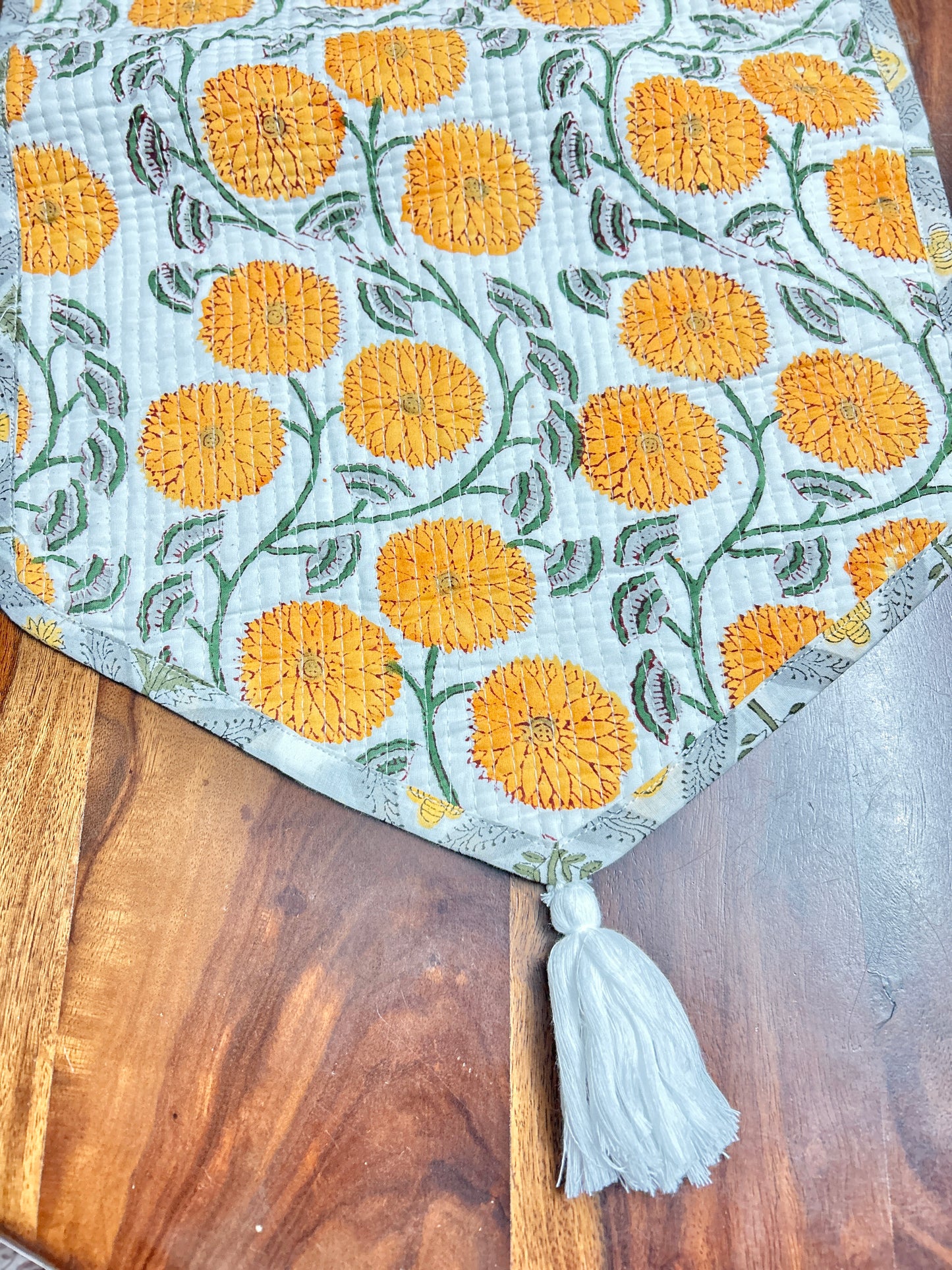Orange Floral Block Print Table Runner