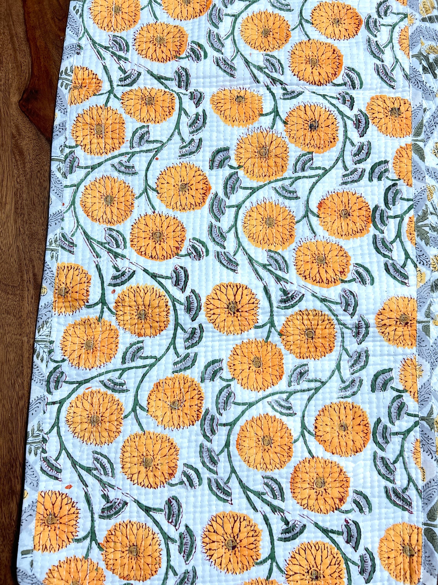 Orange Floral Block Print Table Runner