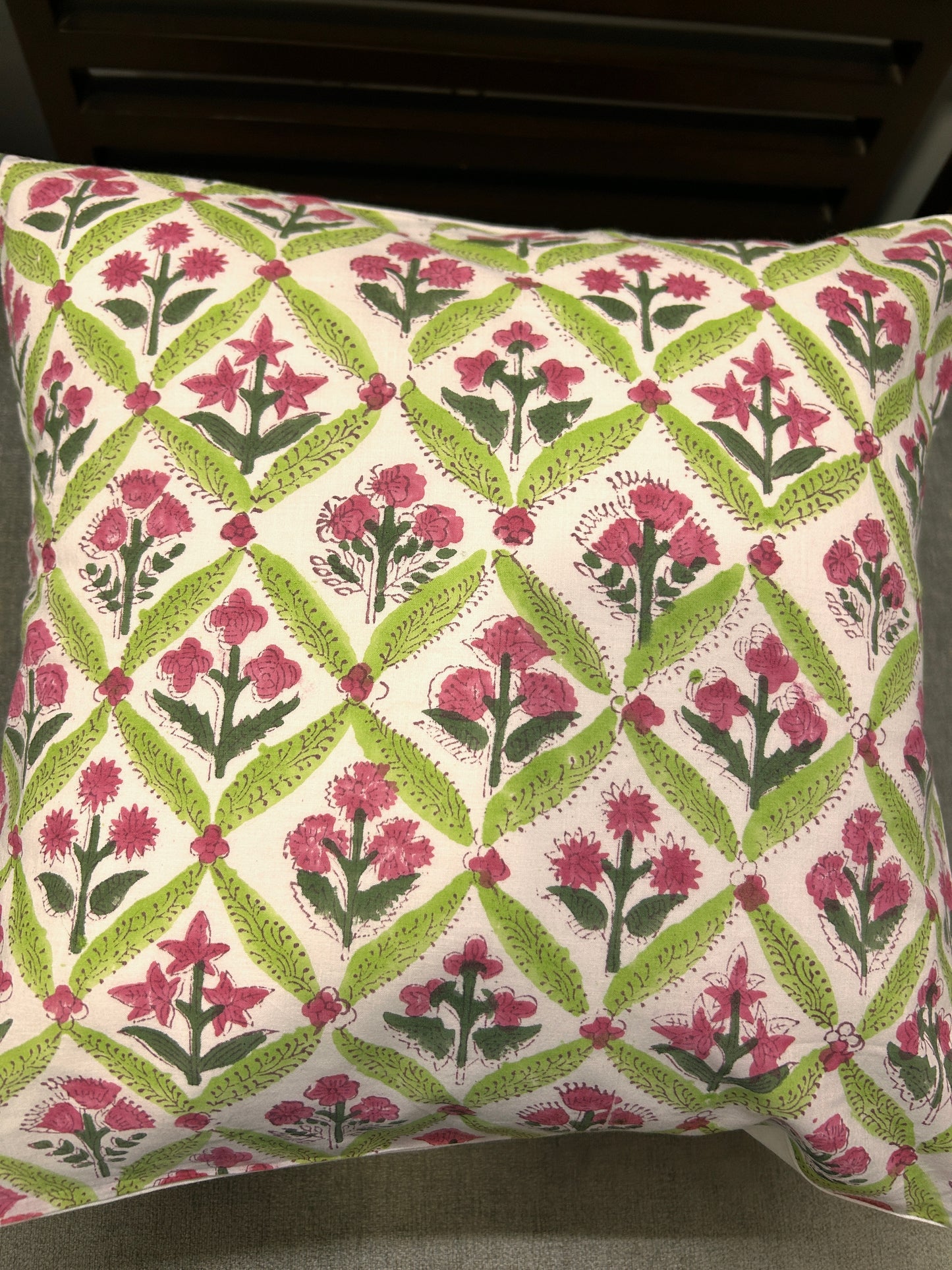 Pink Floral Lattice Cushion Cover