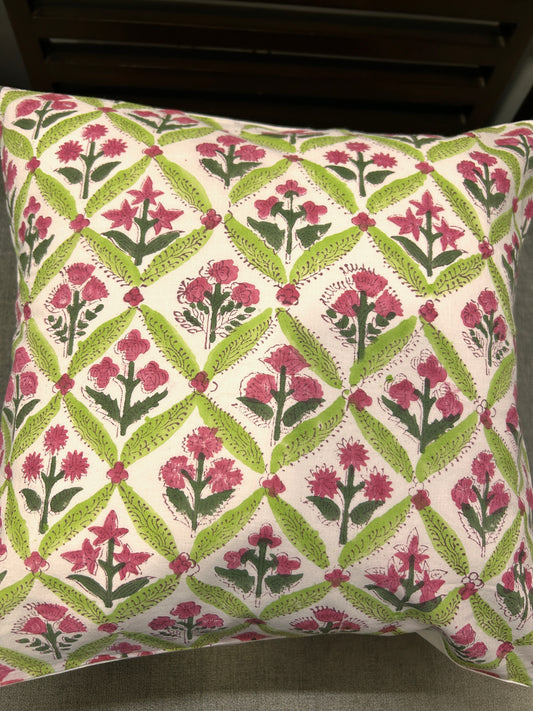 Pink Floral Lattice Cushion Cover