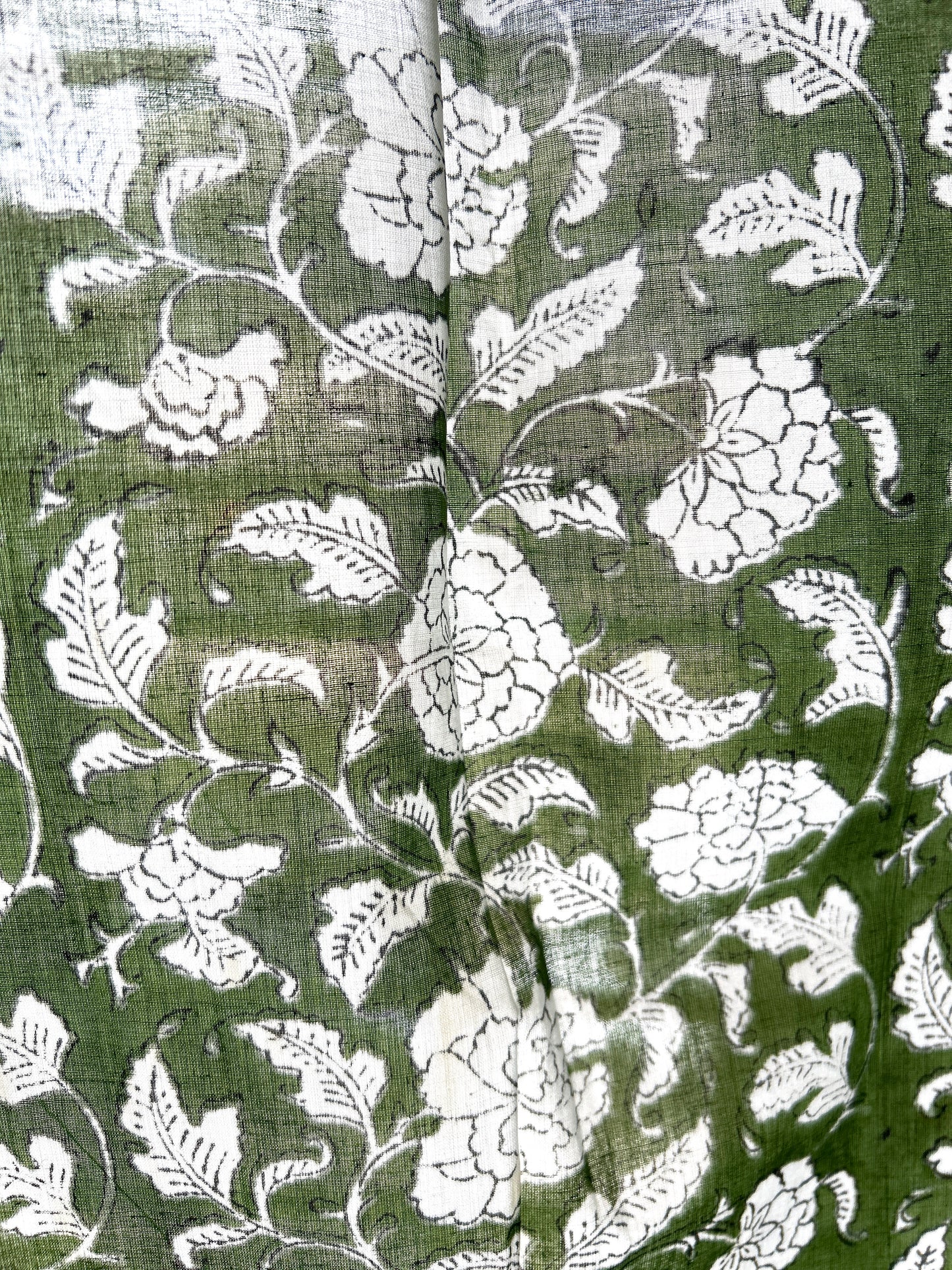 Forest Green Block Printed Sheer Curtains