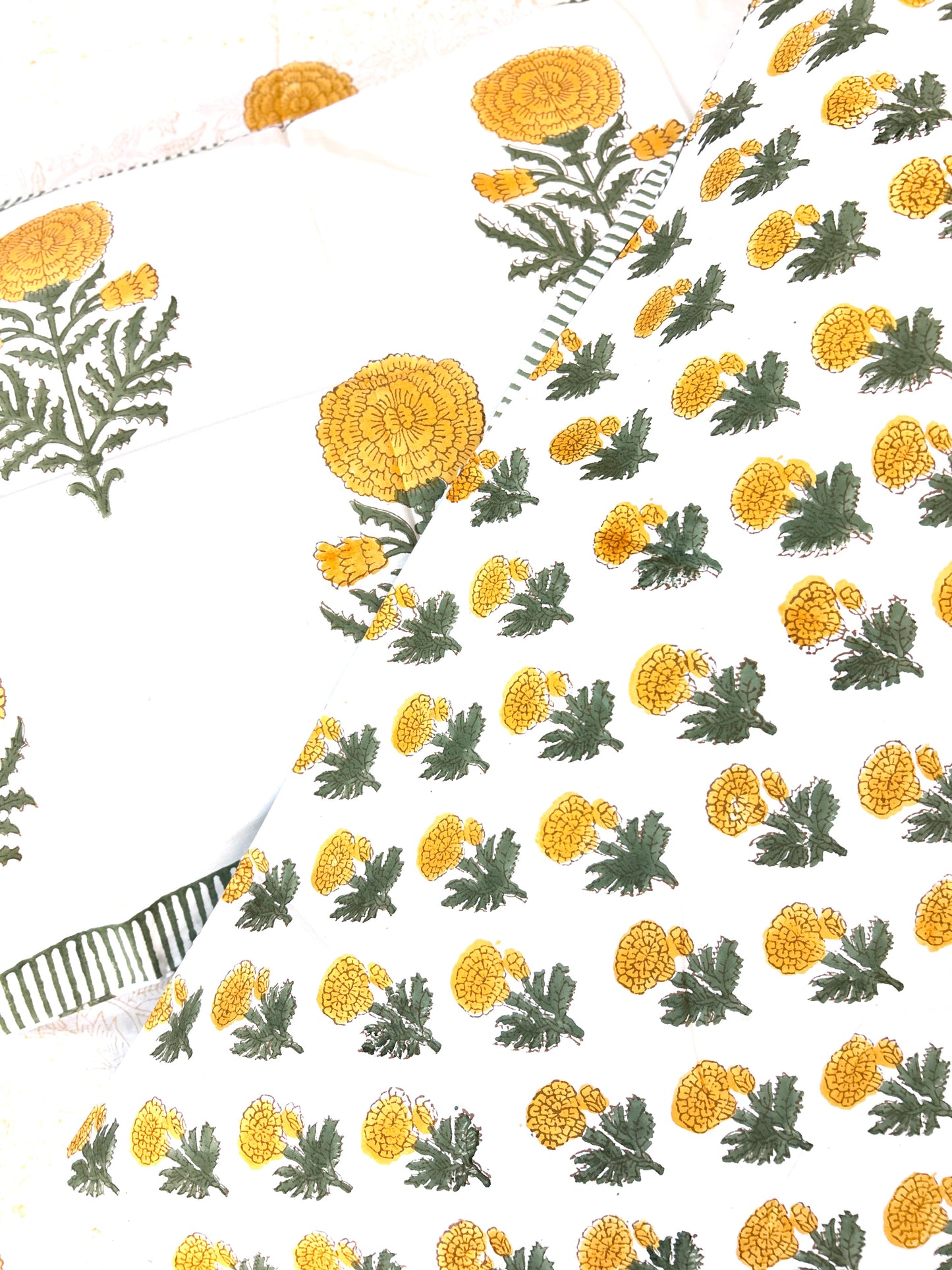 Yellow Marigold Block Printed Cotton Bedsheet(90x108)