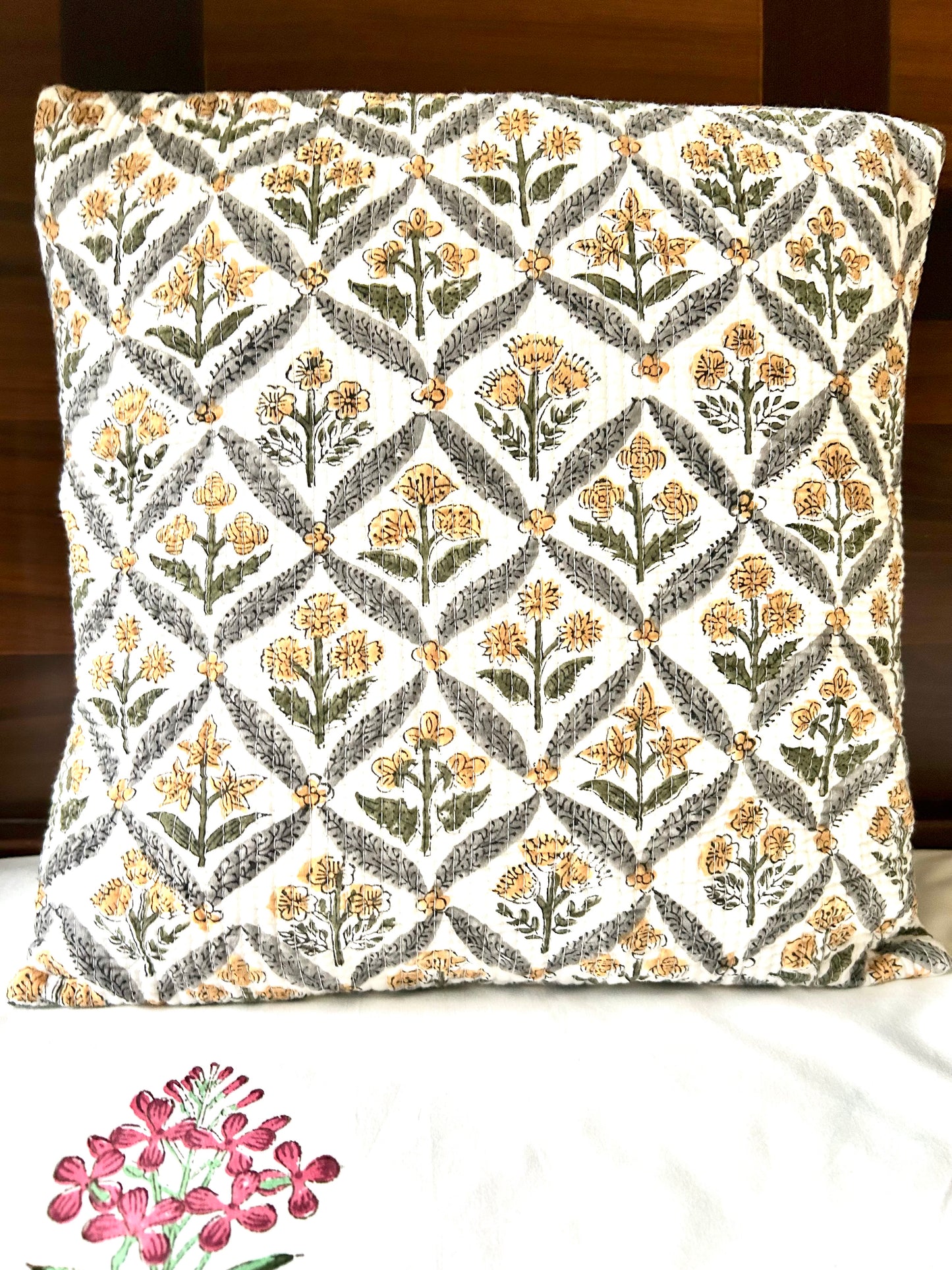 Karuna Block Print Quilted Cushion Cover