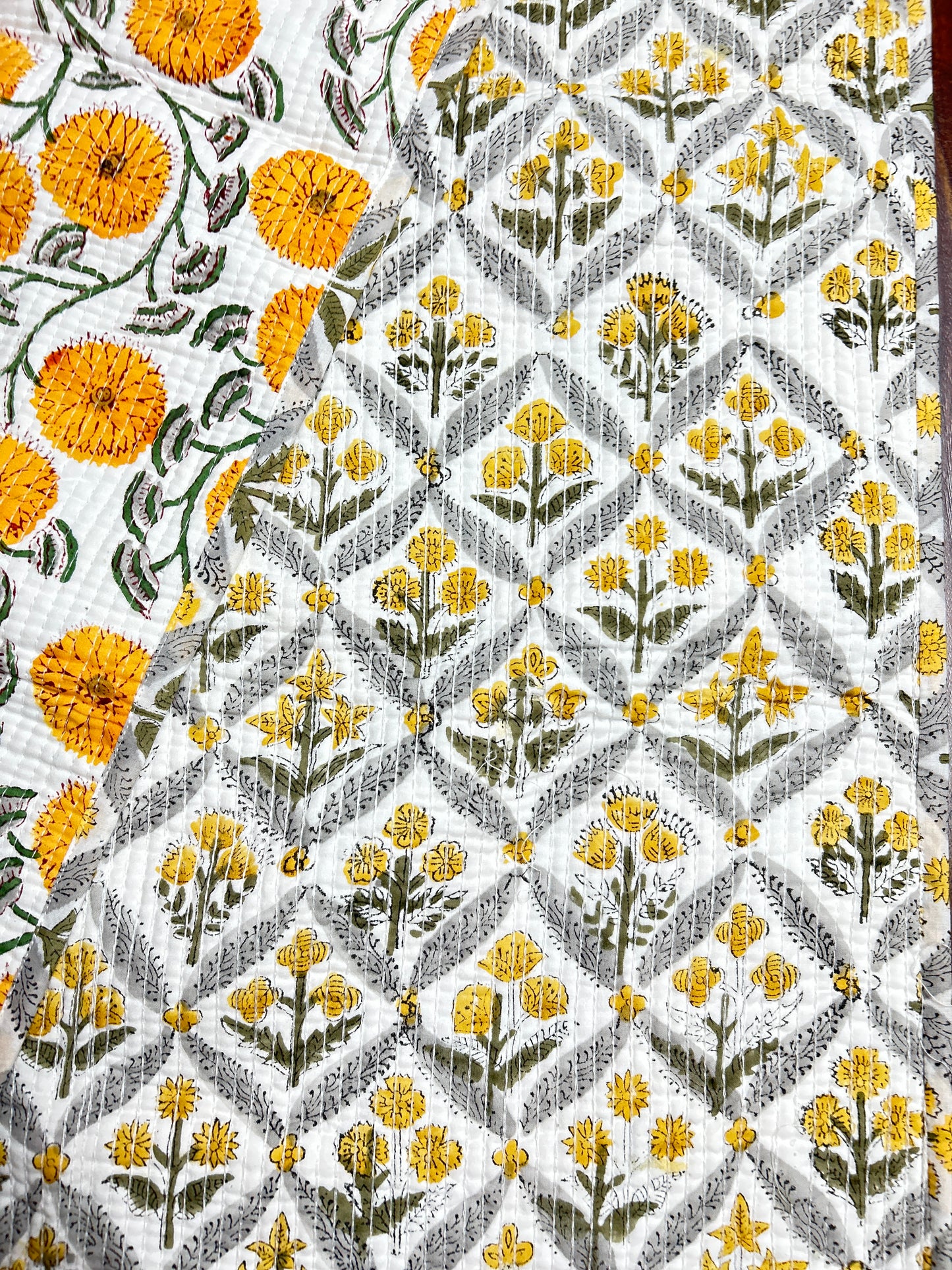 Orange Floral Block Print Table Runner