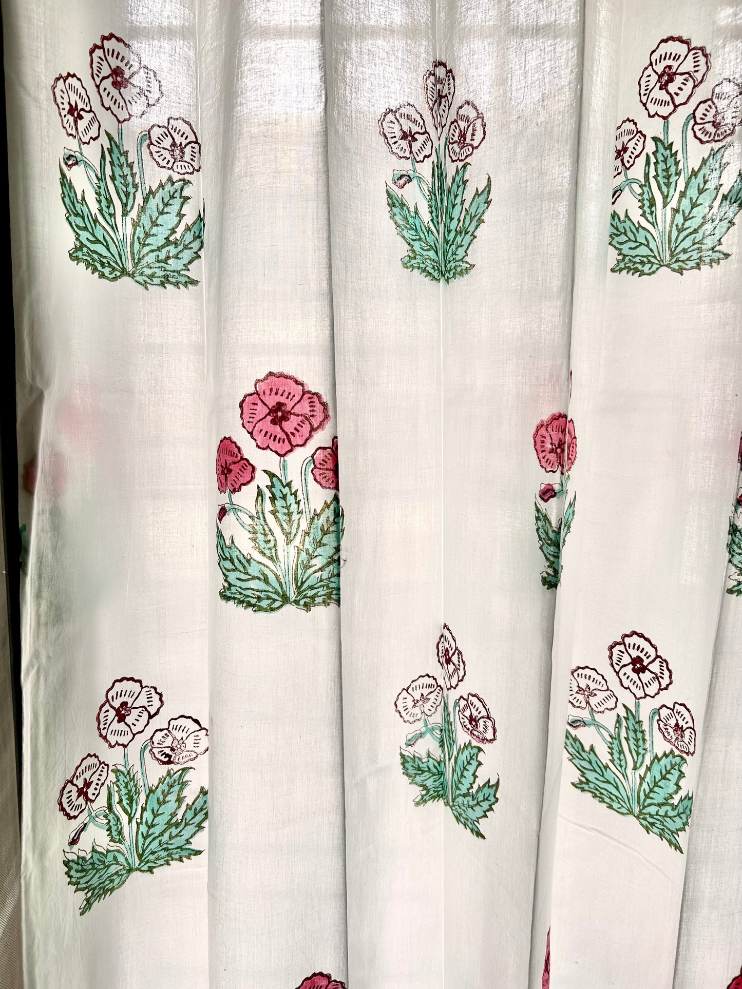 Tri Floral Block Printed Sheer Curtains