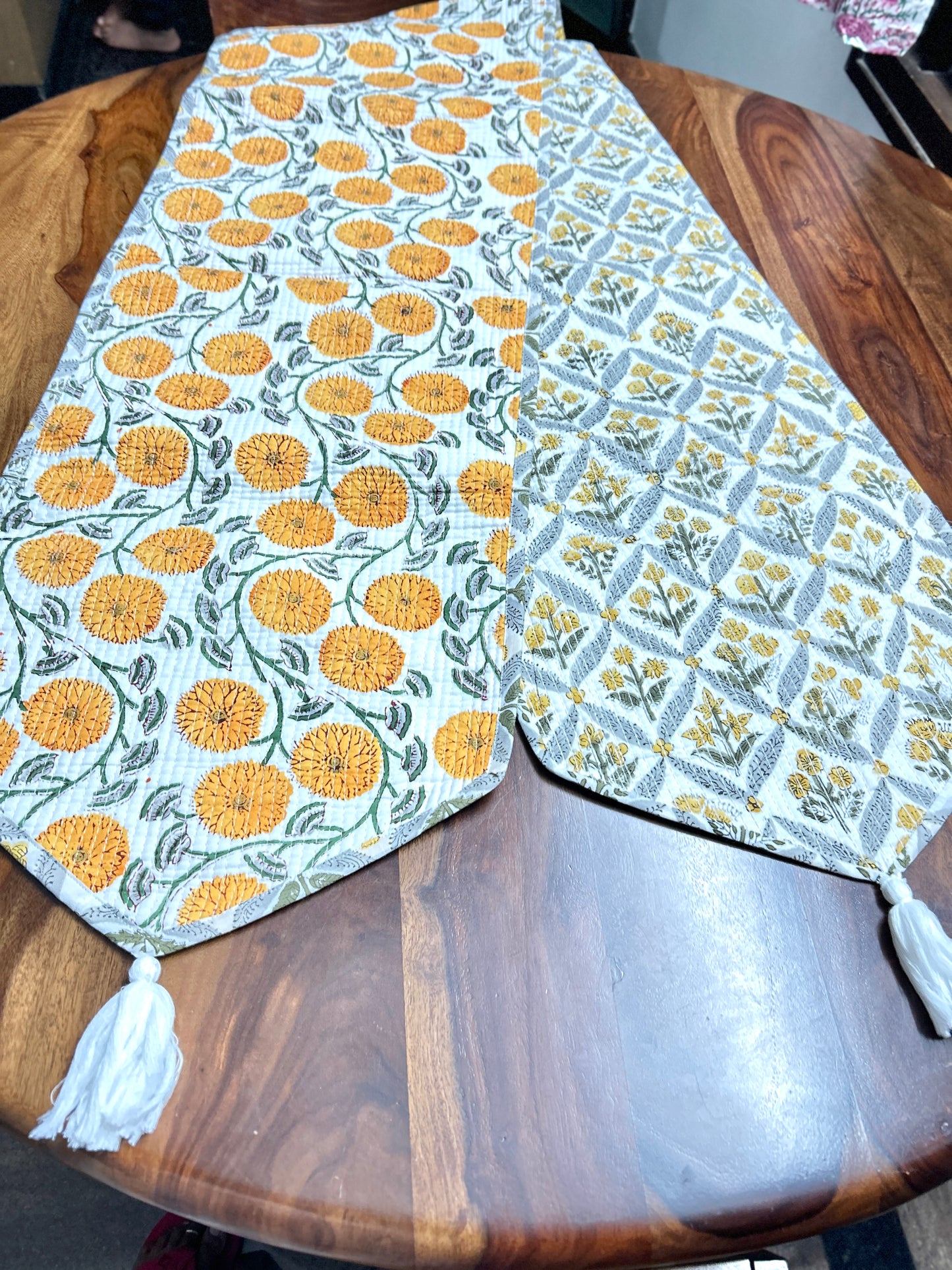 Orange Floral Block Print Table Runner