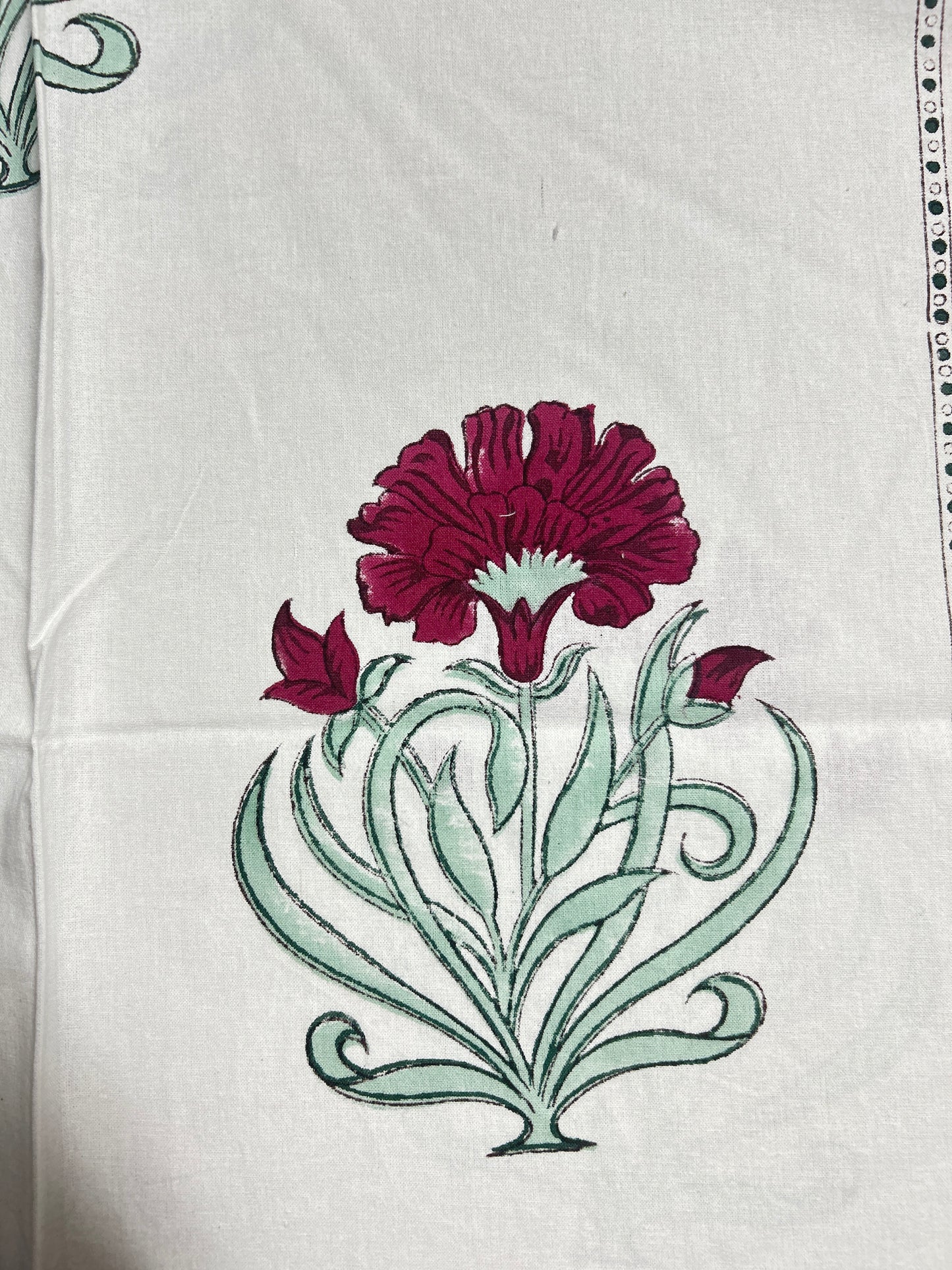 Red Hibiscus Block Print 6 Seater Rectangular Table Cover/Cloth