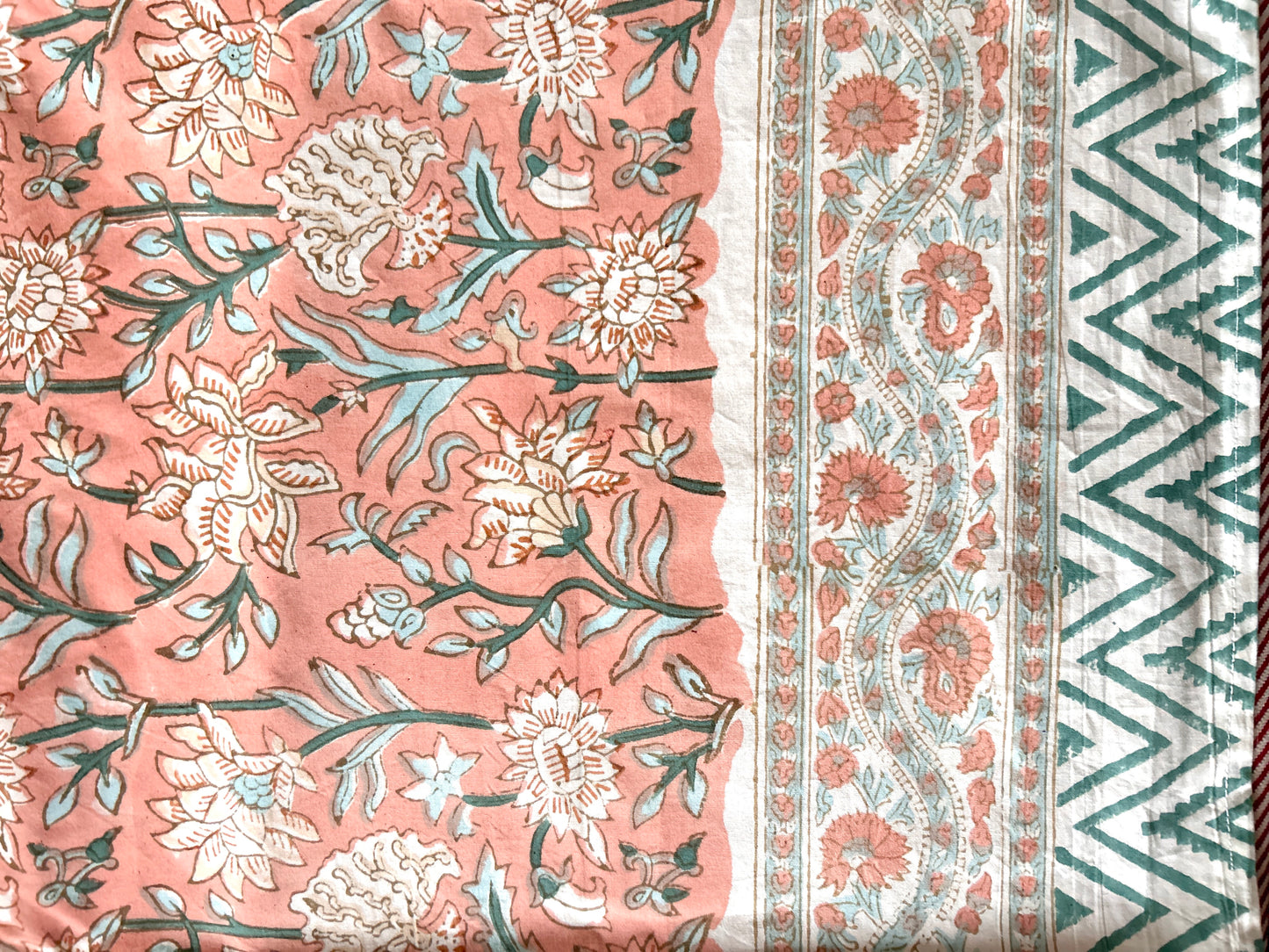 Peach Floral Block Printed Cotton Bedsheet(90x108)
