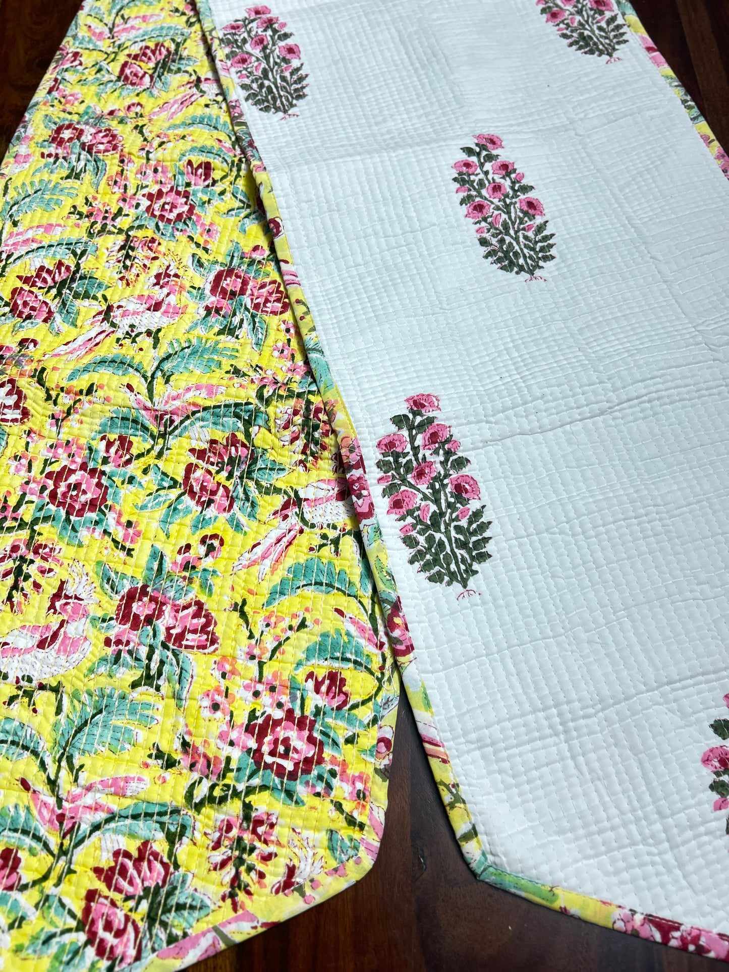 Yellow Bird Block Print Table Runner