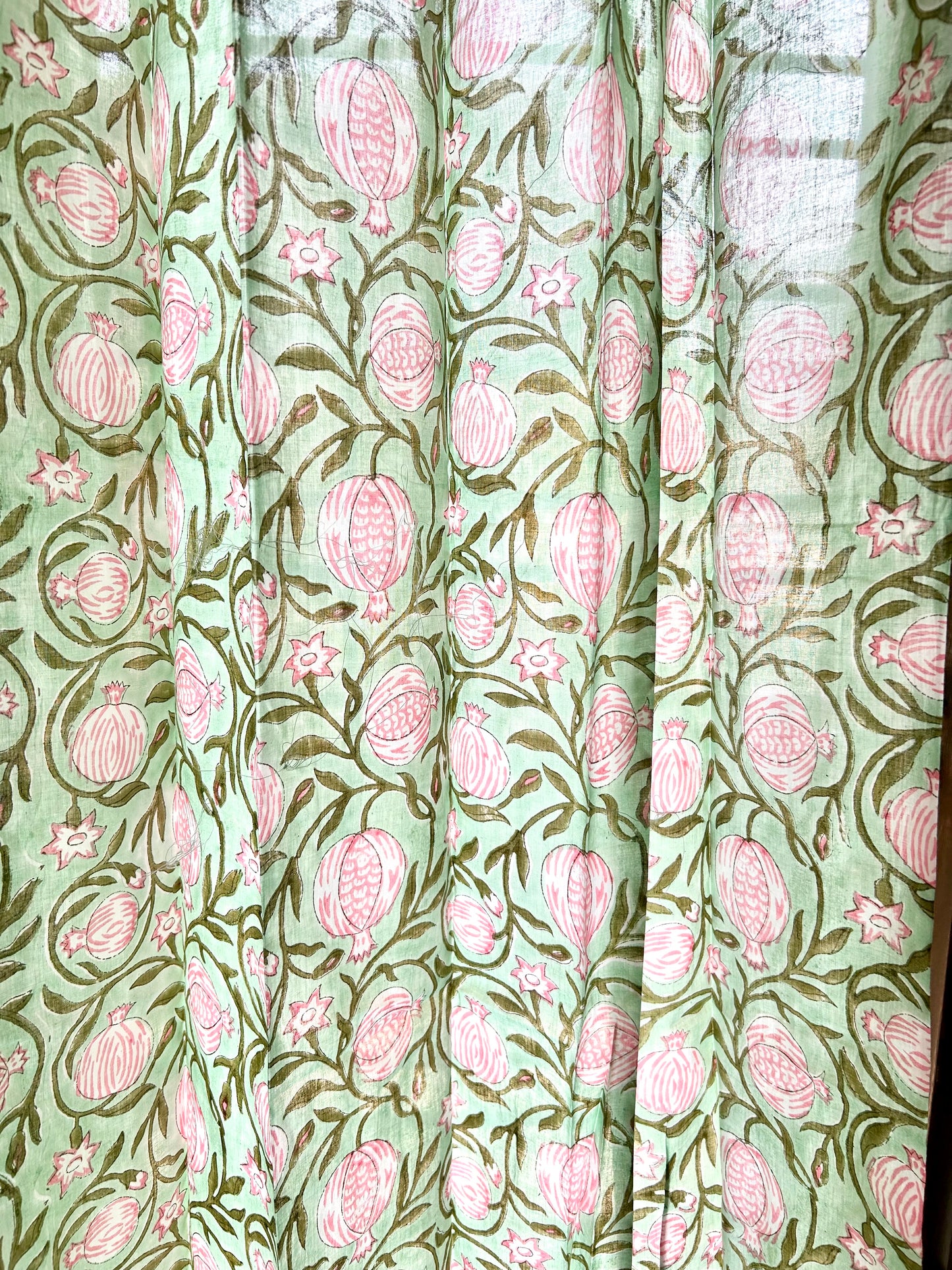 Pomogranate Green Block Printed Sheer Curtains