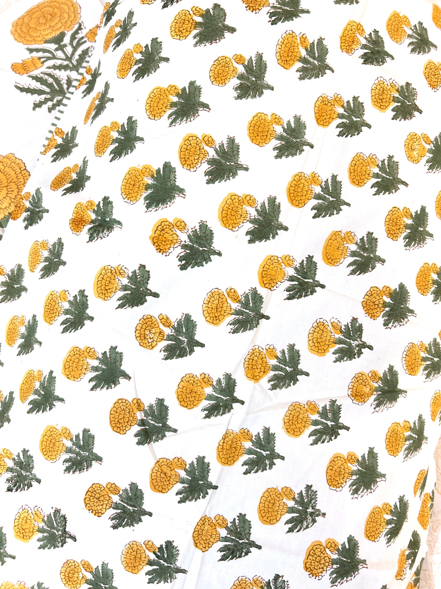 Yellow Marigold Block Printed Cotton Bedsheet(108x108)