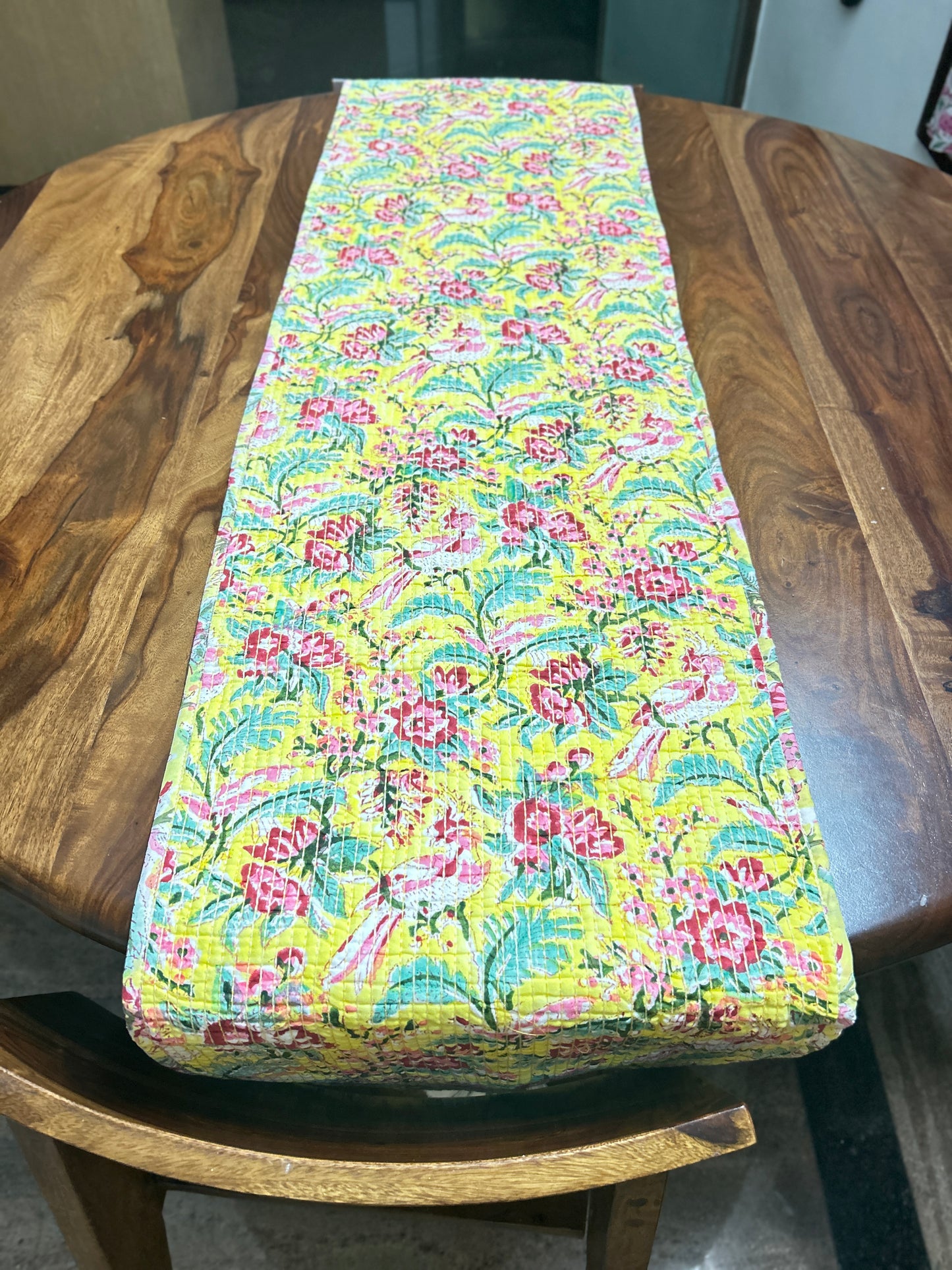 Yellow Bird Block Print Table Runner