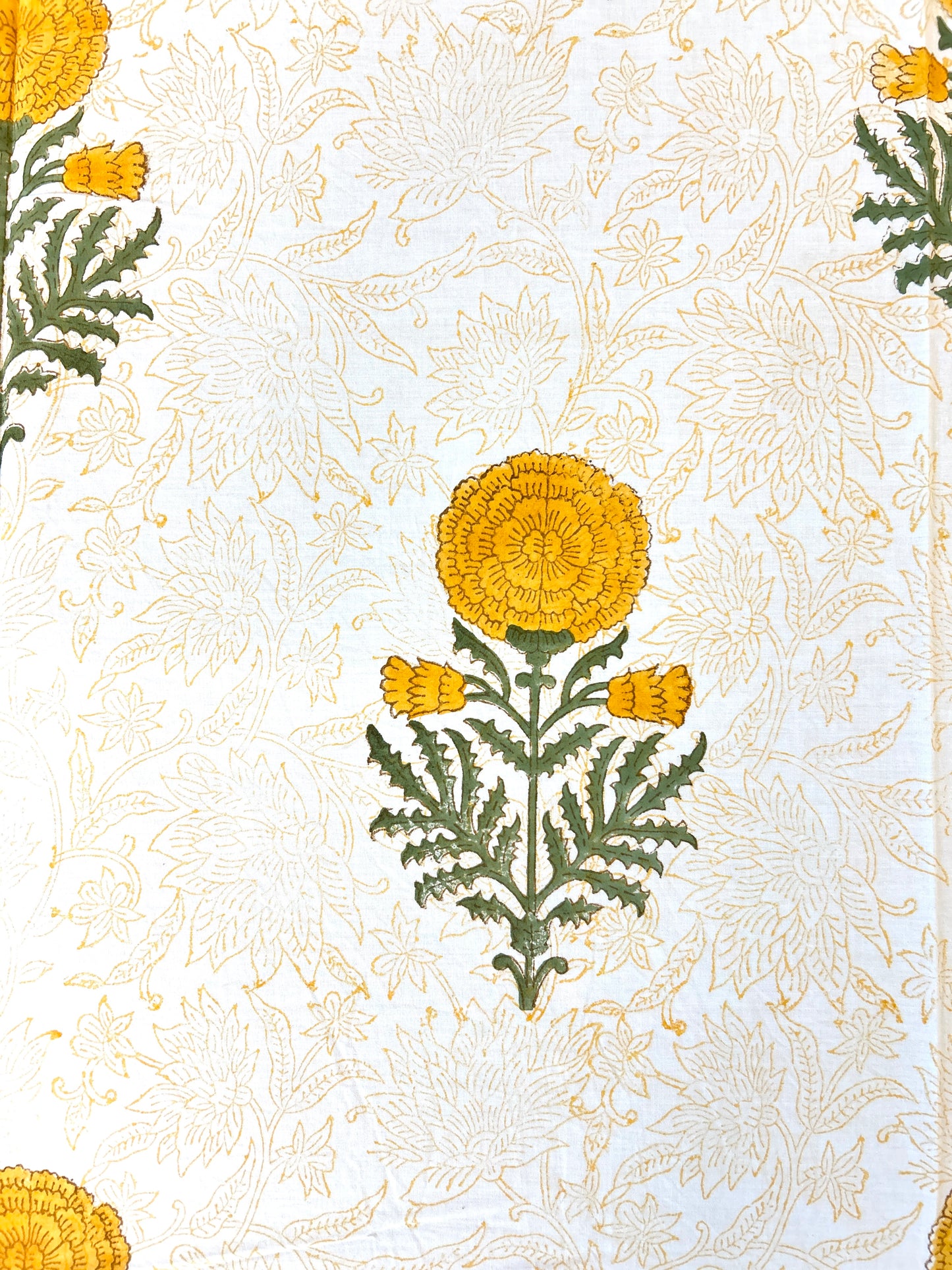Yellow Marigold Block Printed Cotton Bedsheet(90x108)