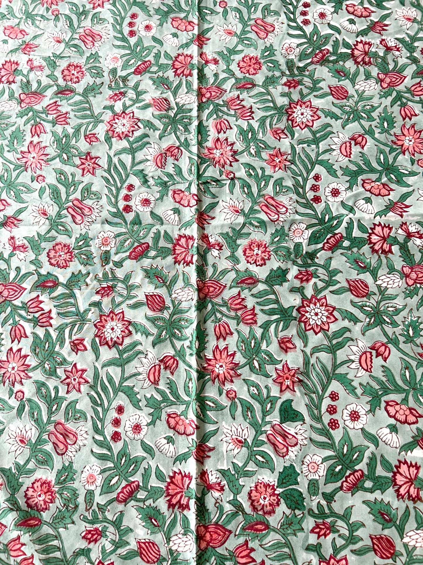 Sage Green Block Printed White Cotton Bedsheet(108x108)