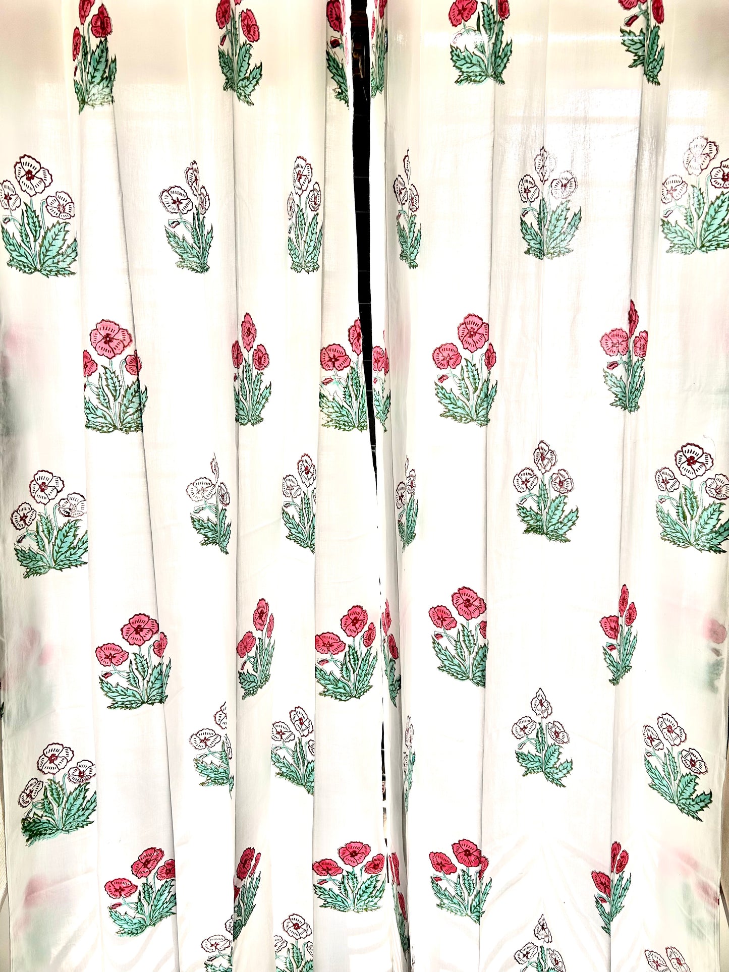 Tri Floral Block Printed Sheer Curtains