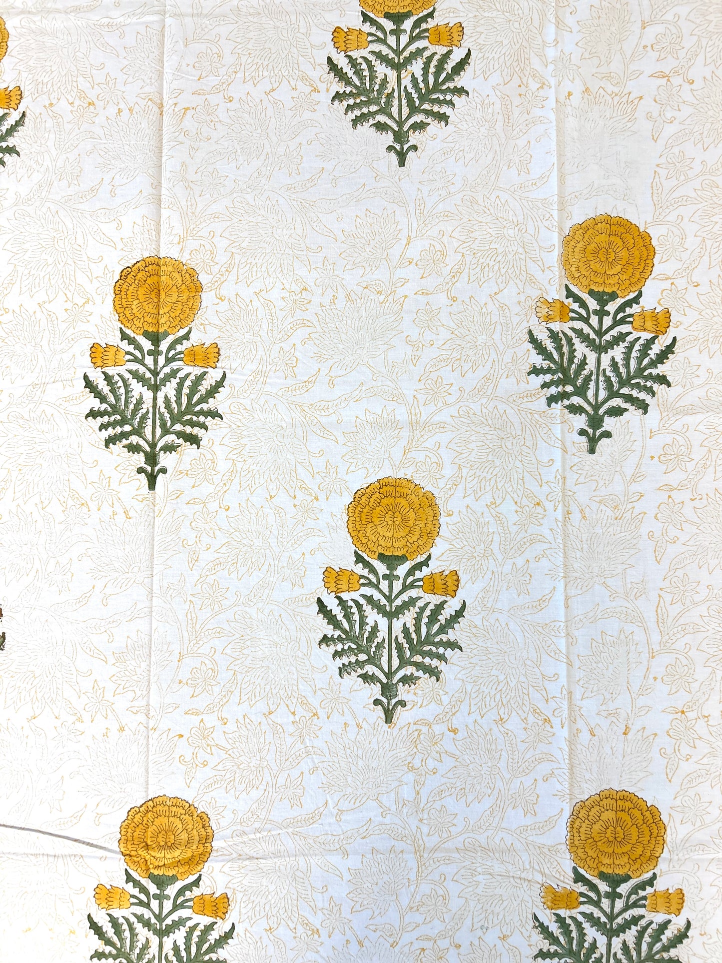 Yellow Marigold Block Printed Cotton Bedsheet(108x108)