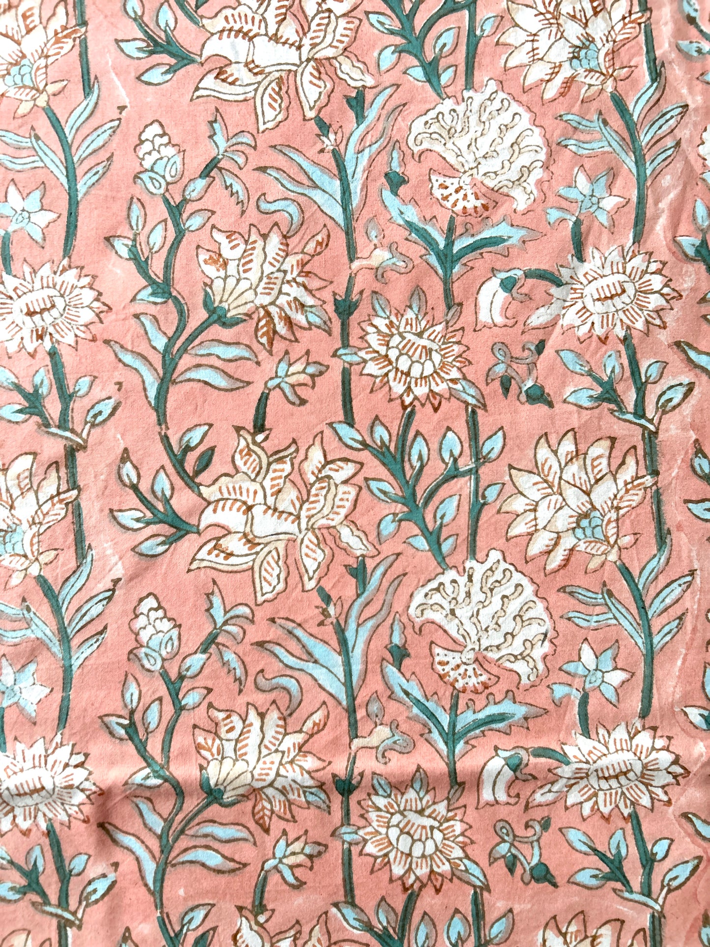Peach Floral Block Printed Cotton Bedsheet(90x108)