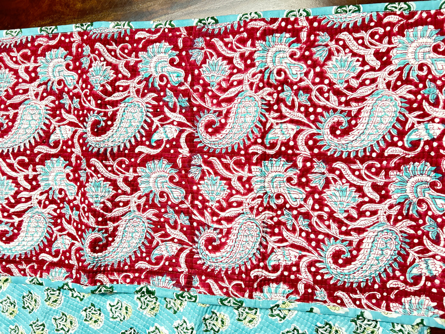Red Paisley Block Print Table Runner
