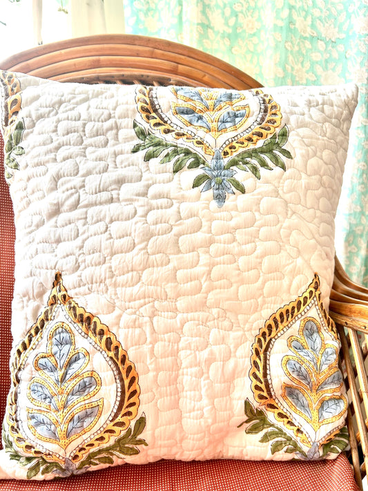 Aruna Block Print Quilted Cushion Cover