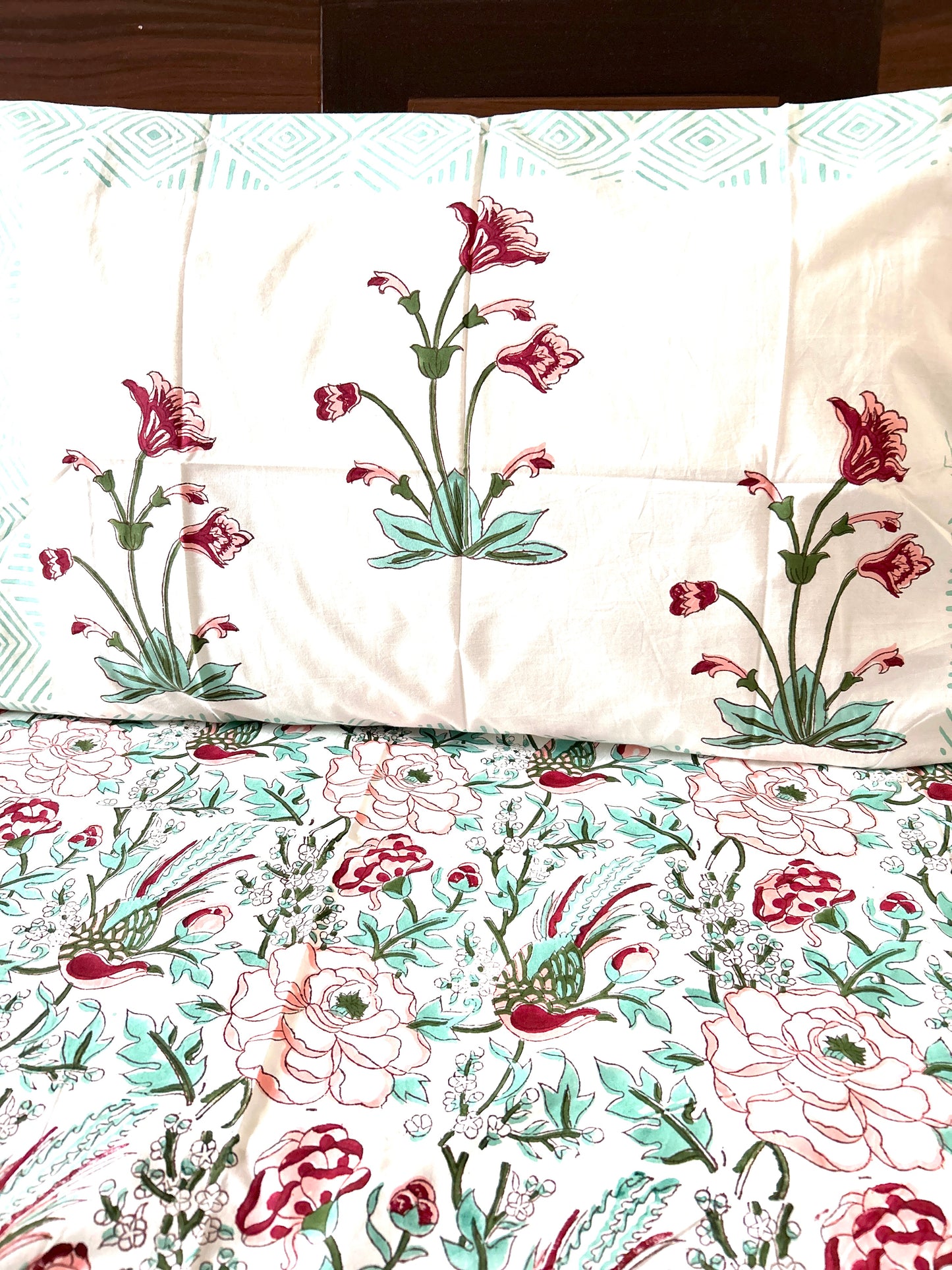 Songbird Block Printed Cotton Bedsheet(108x108)