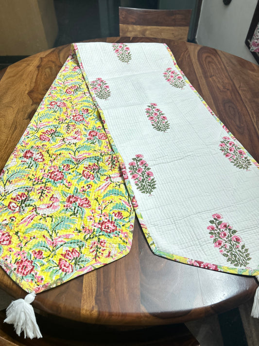 Yellow Bird Block Print Table Runner