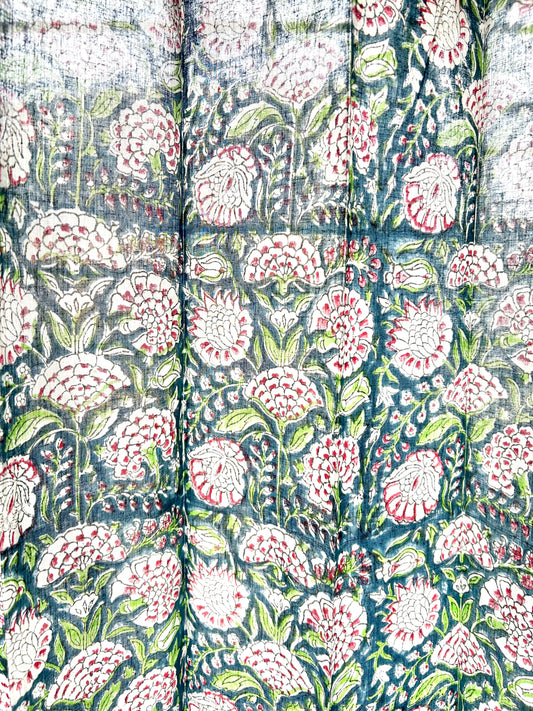 Tropical flower Block Printed Sheer Curtains