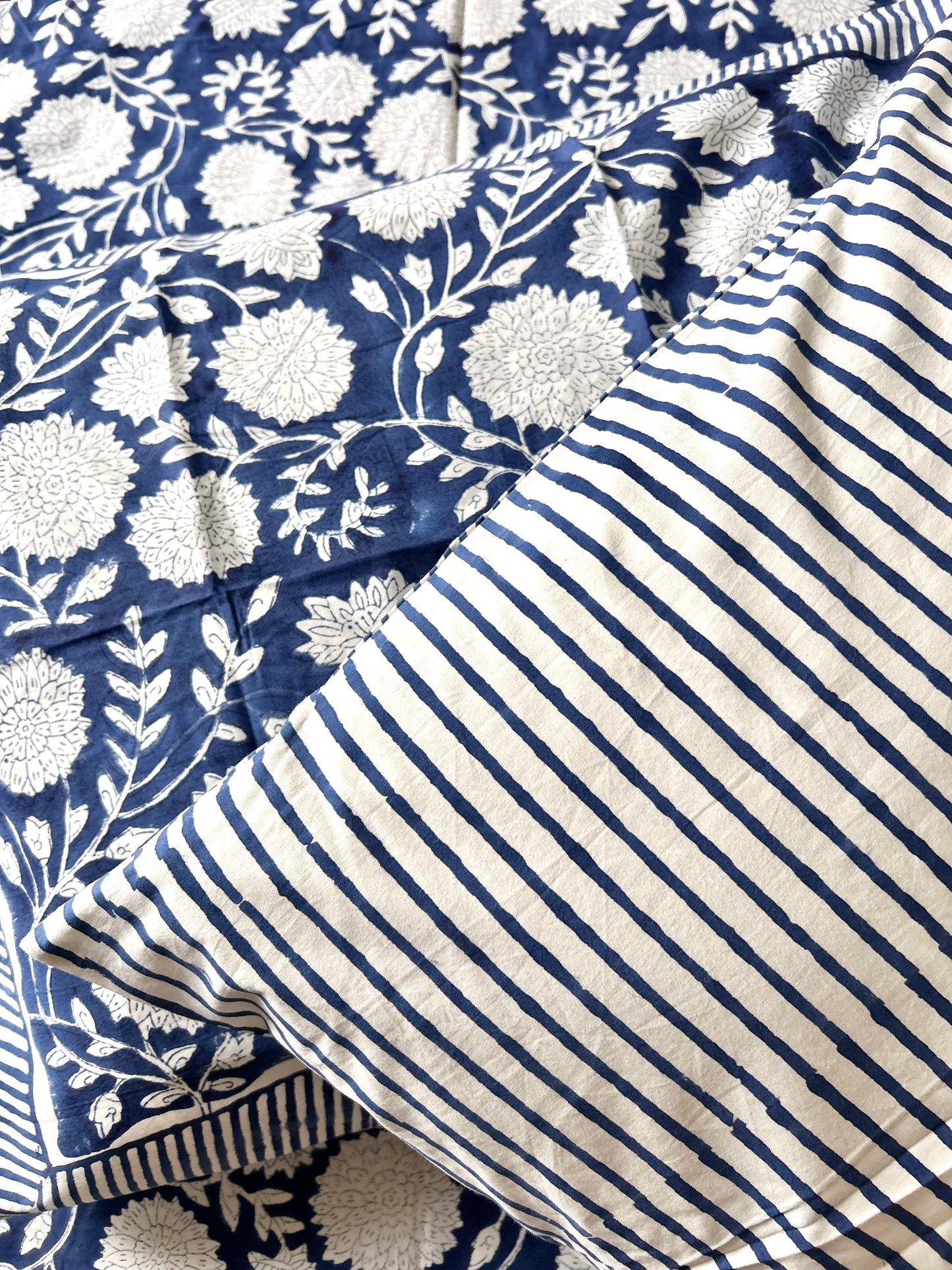 Navy Blue Block Printed Cotton Bedsheet(108x108)