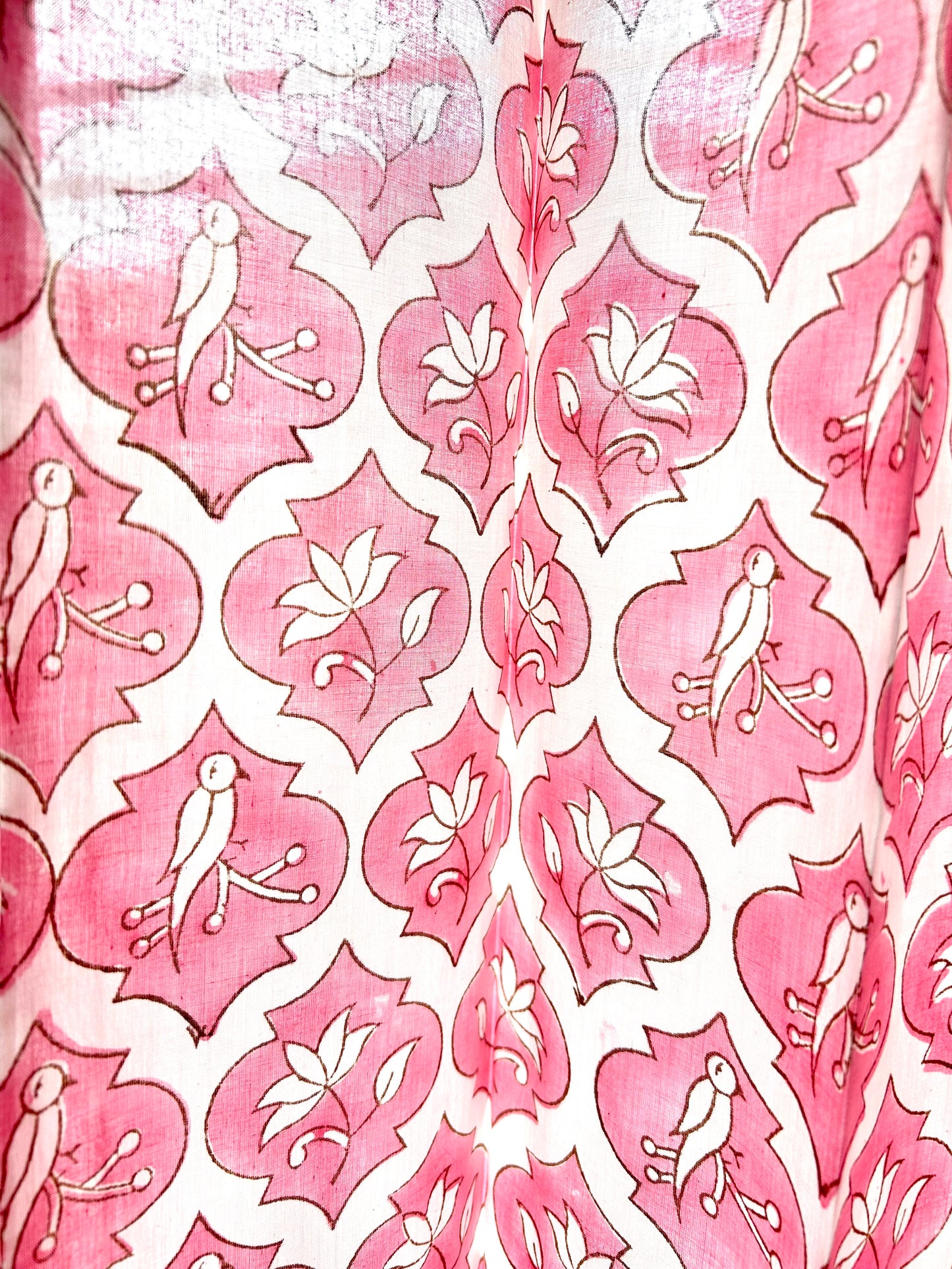 Pink Parrot Block Printed Sheer Curtains