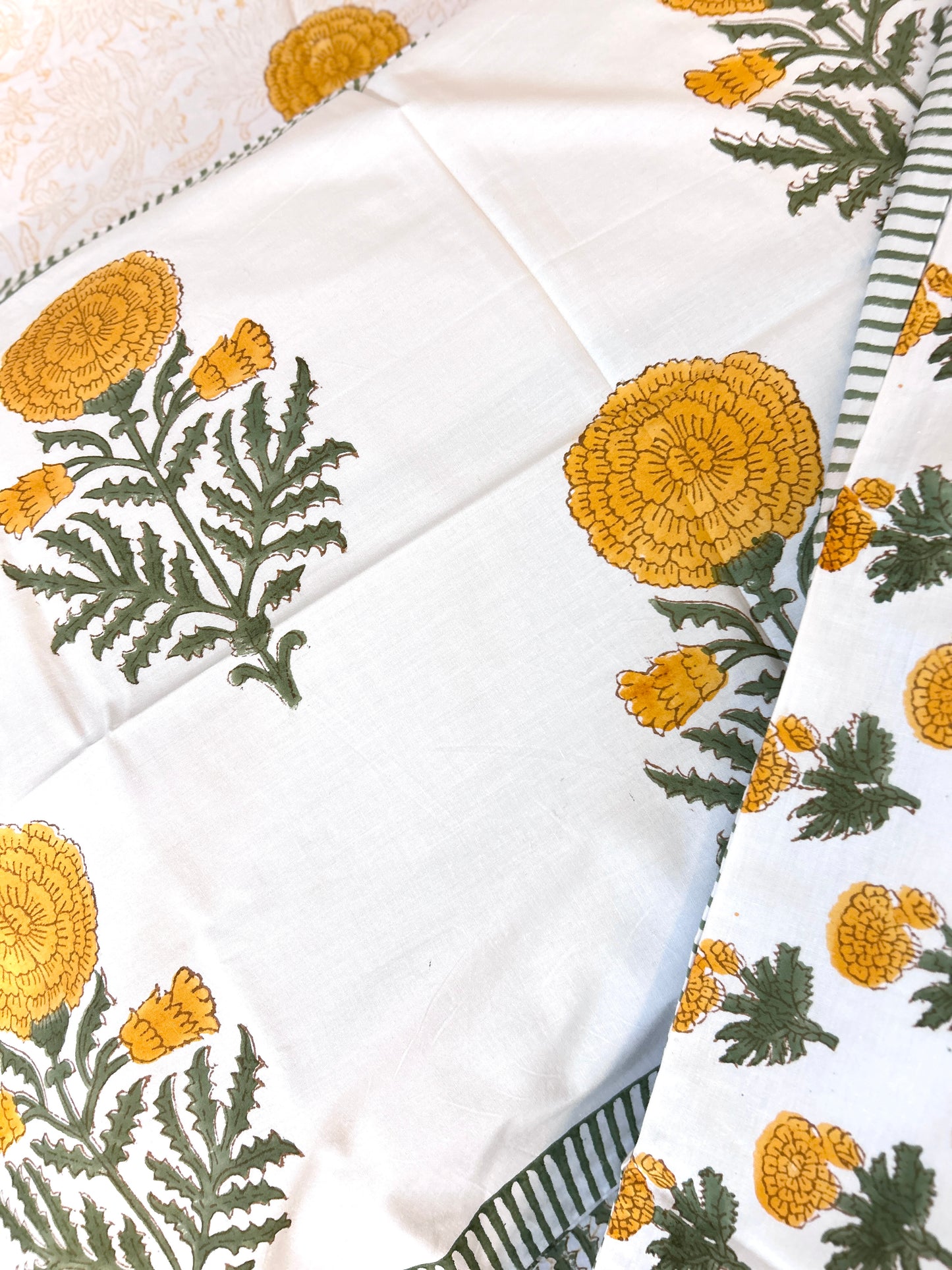 Yellow Marigold Block Printed Cotton Bedsheet(108x108)