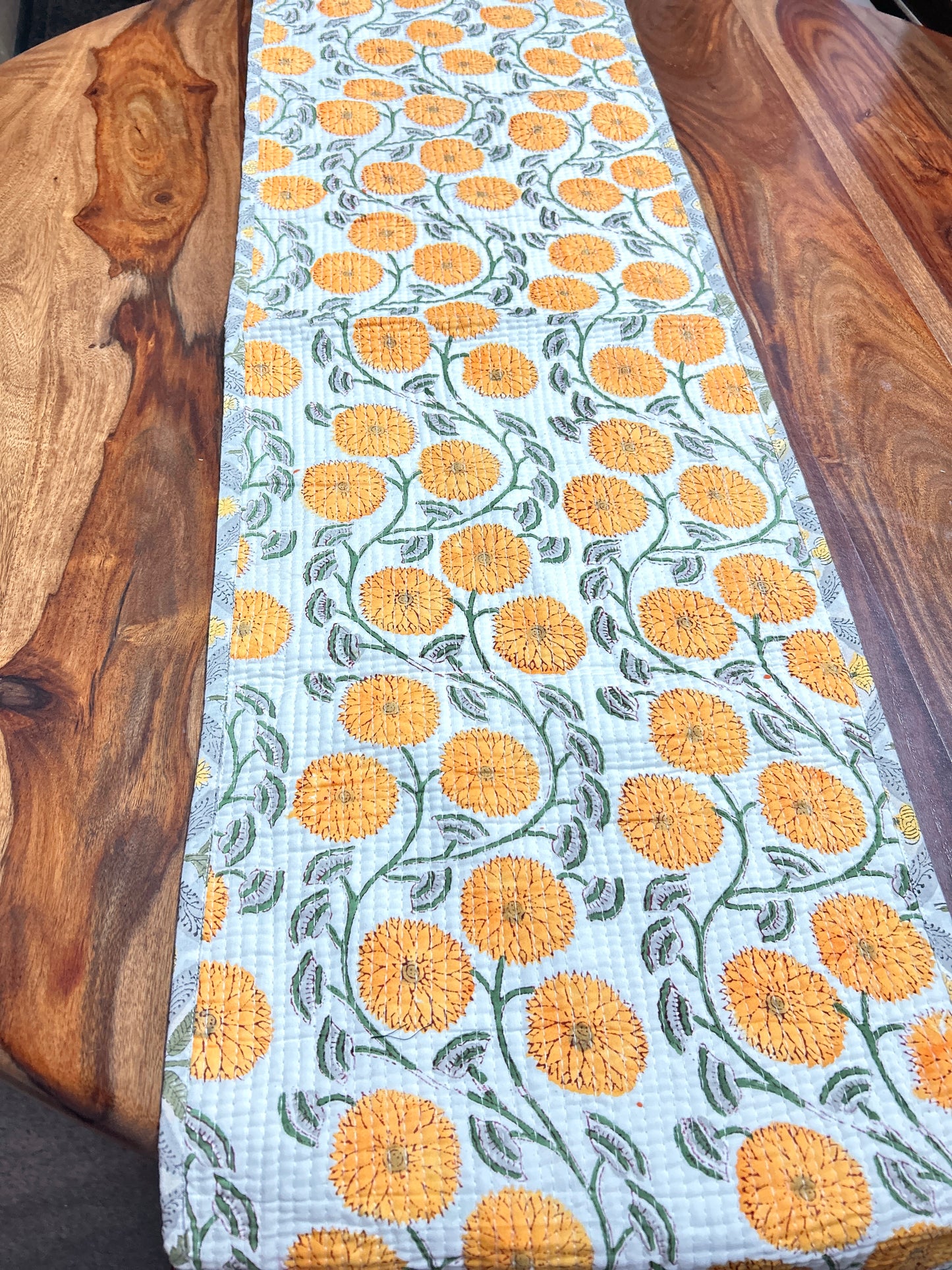 Orange Floral Block Print Table Runner