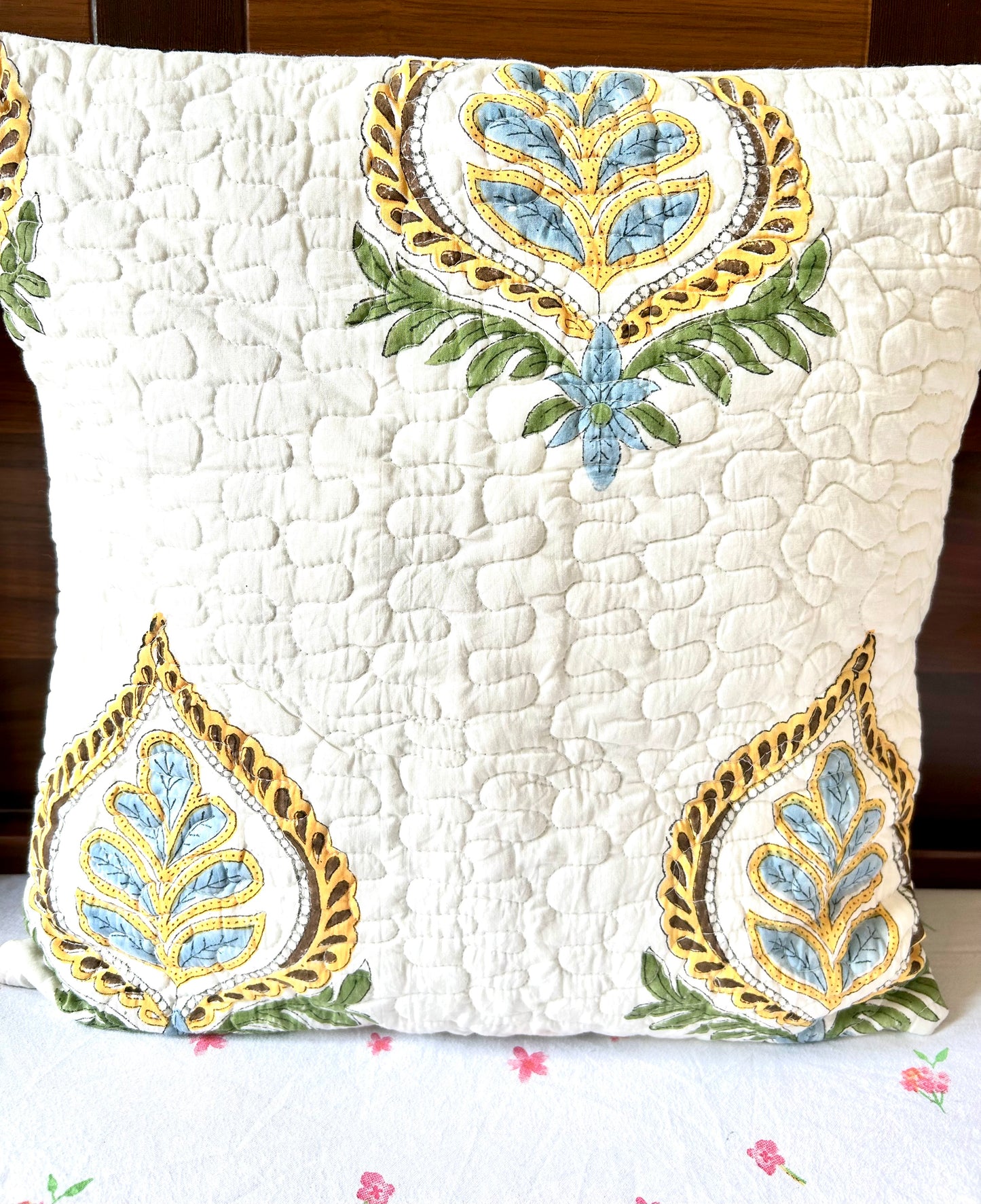 Aruna Block Print Quilted Cushion Cover