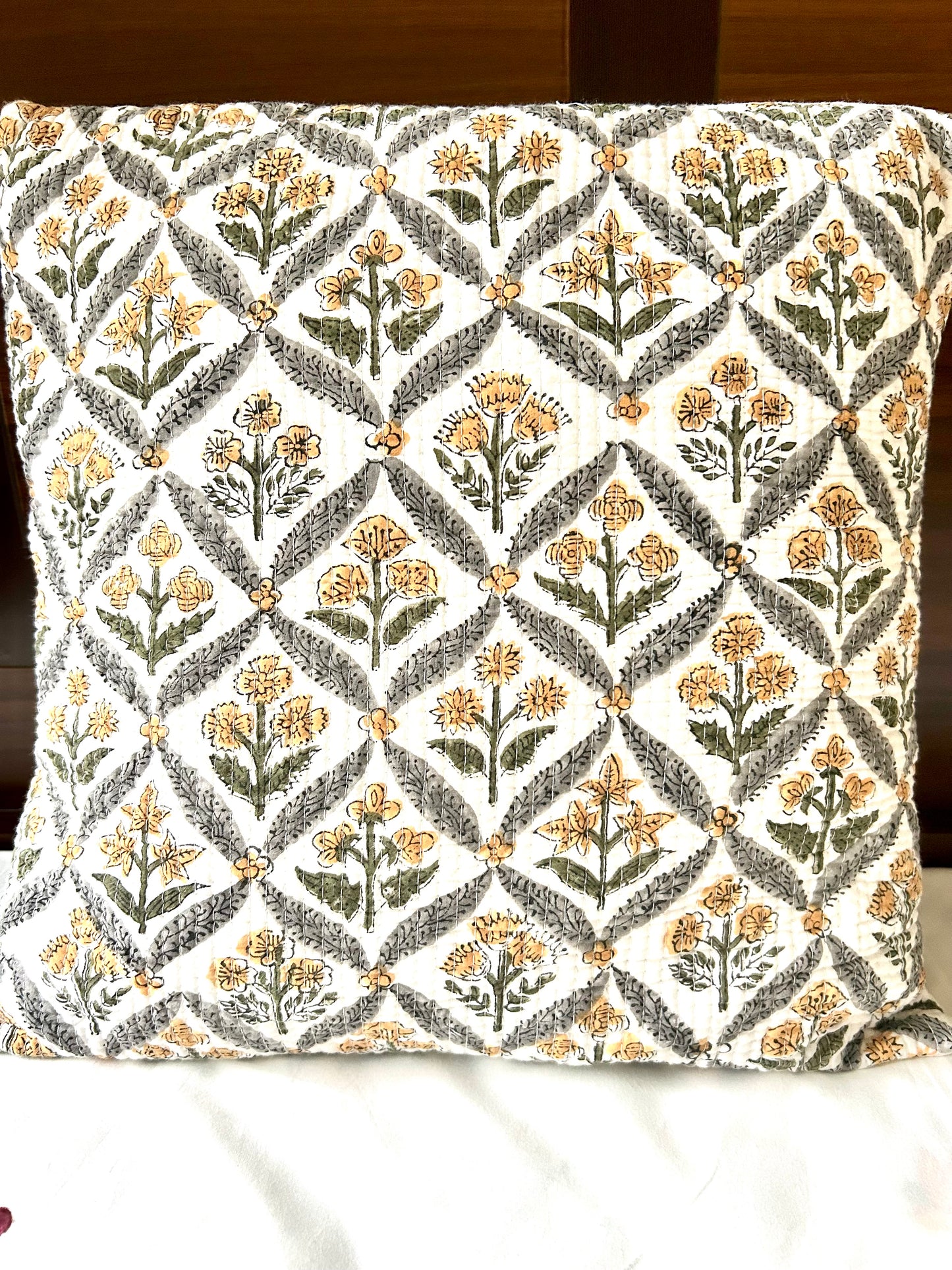 Karuna Block Print Quilted Cushion Cover