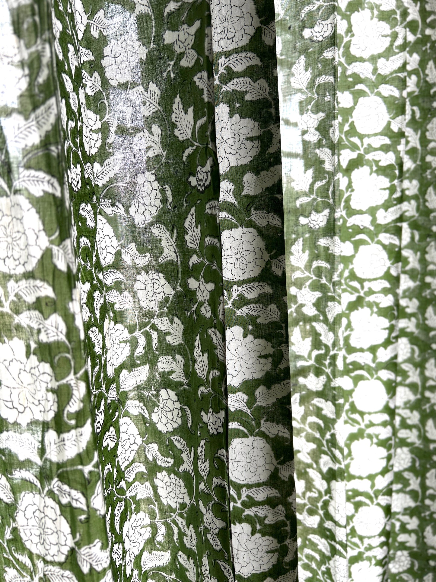 Forest Green Block Printed Sheer Curtains