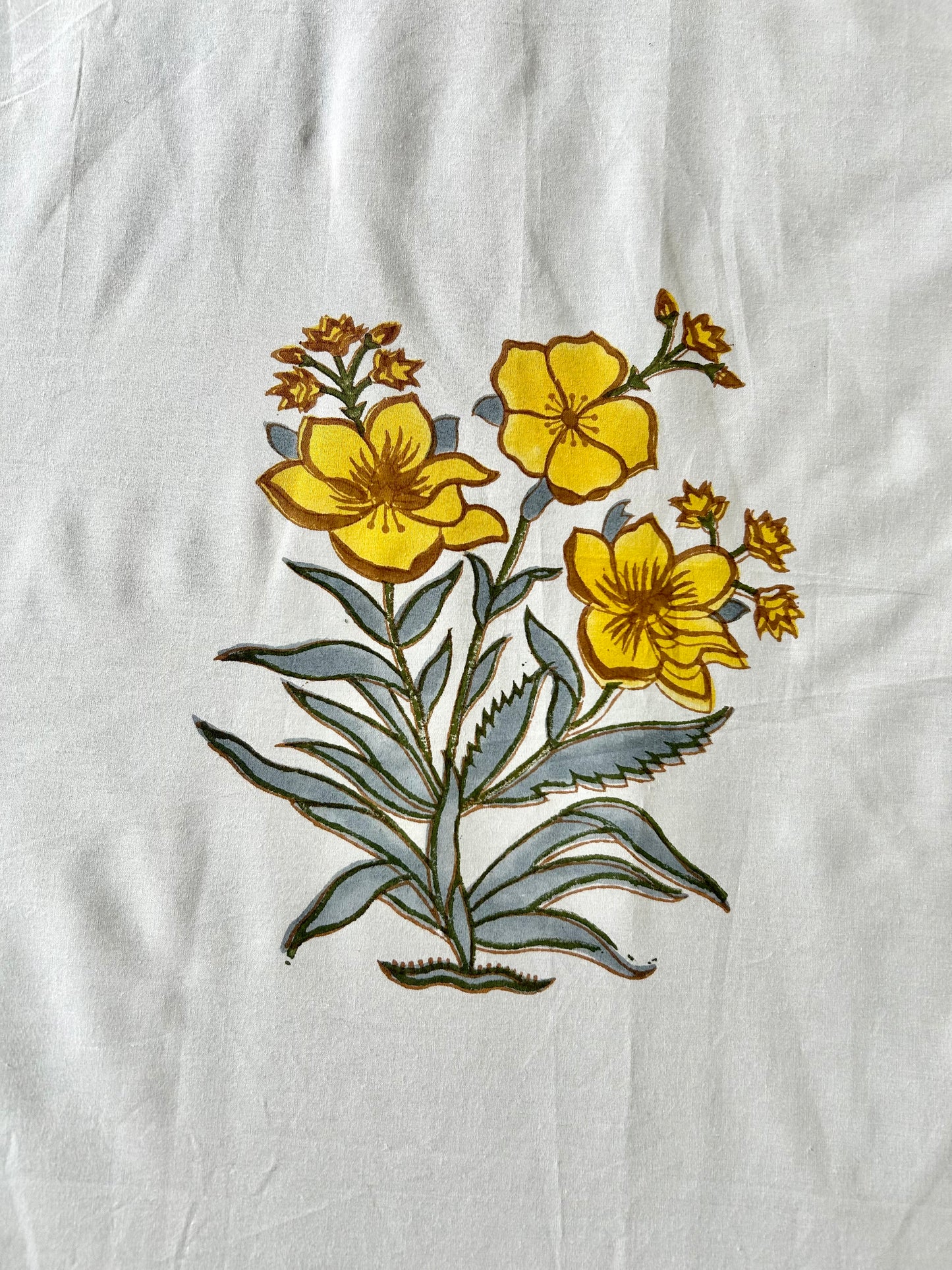 Kaner Block Printed Yellow Cotton Bedsheet(90x108)