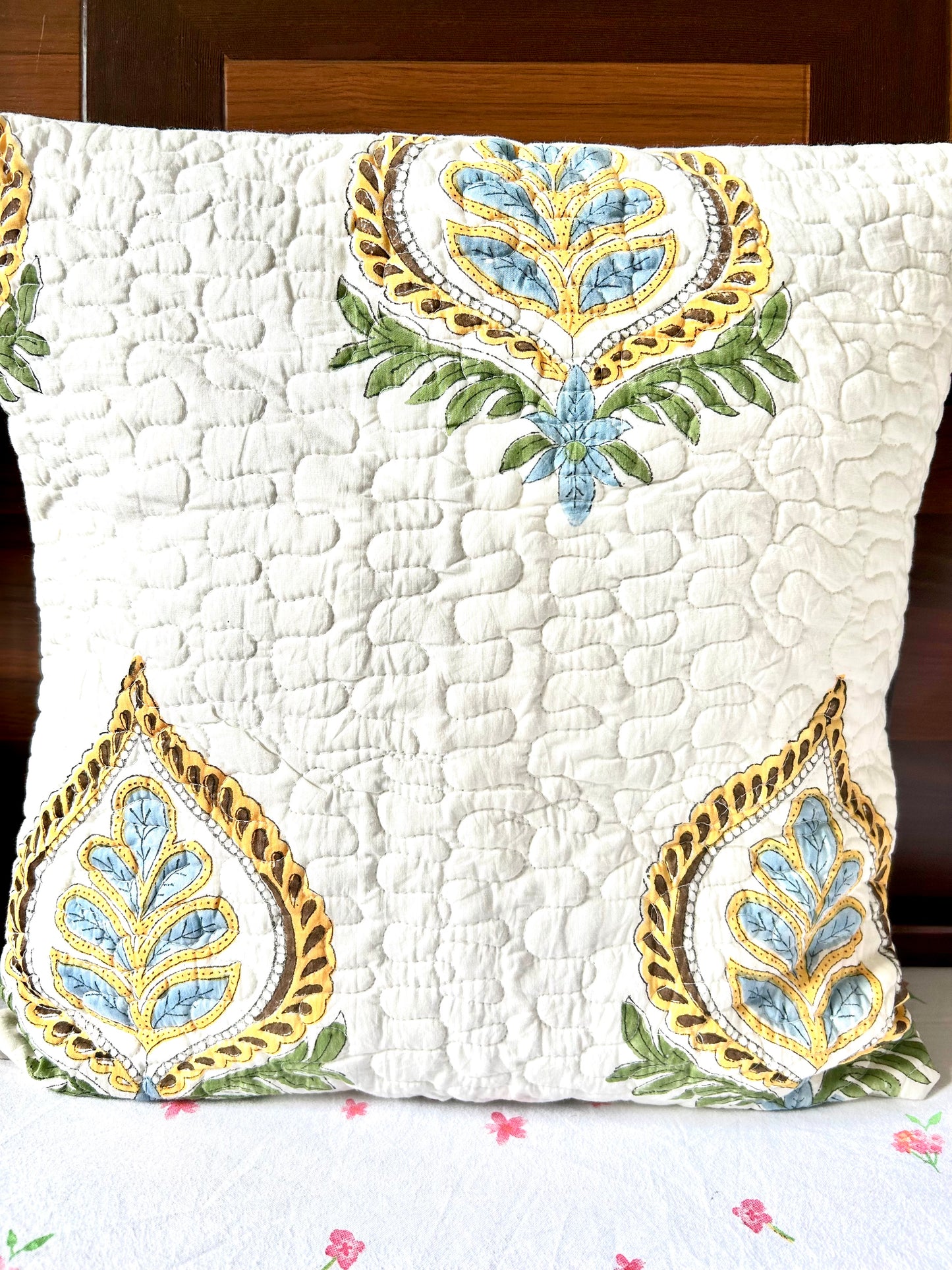 Aruna Block Print Quilted Cushion Cover