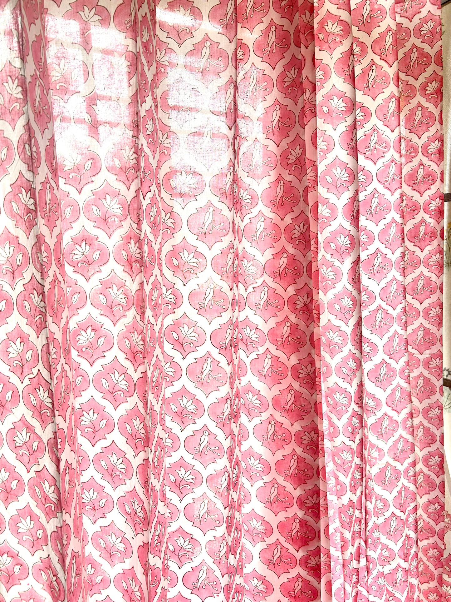 Pink Parrot Block Printed Sheer Curtains