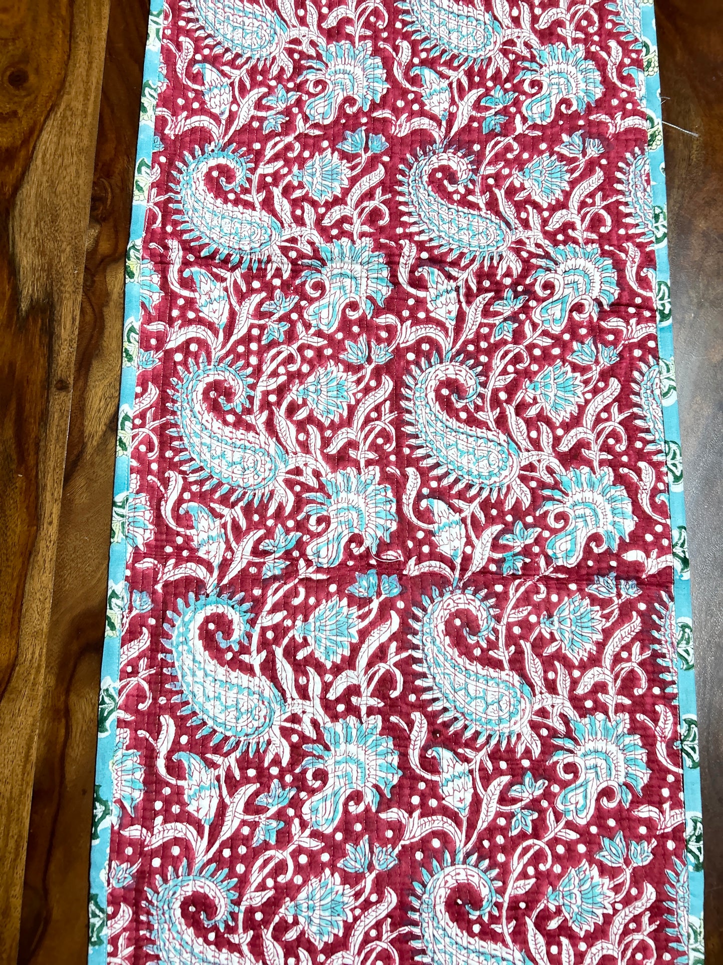 Red Paisley Block Print Table Runner