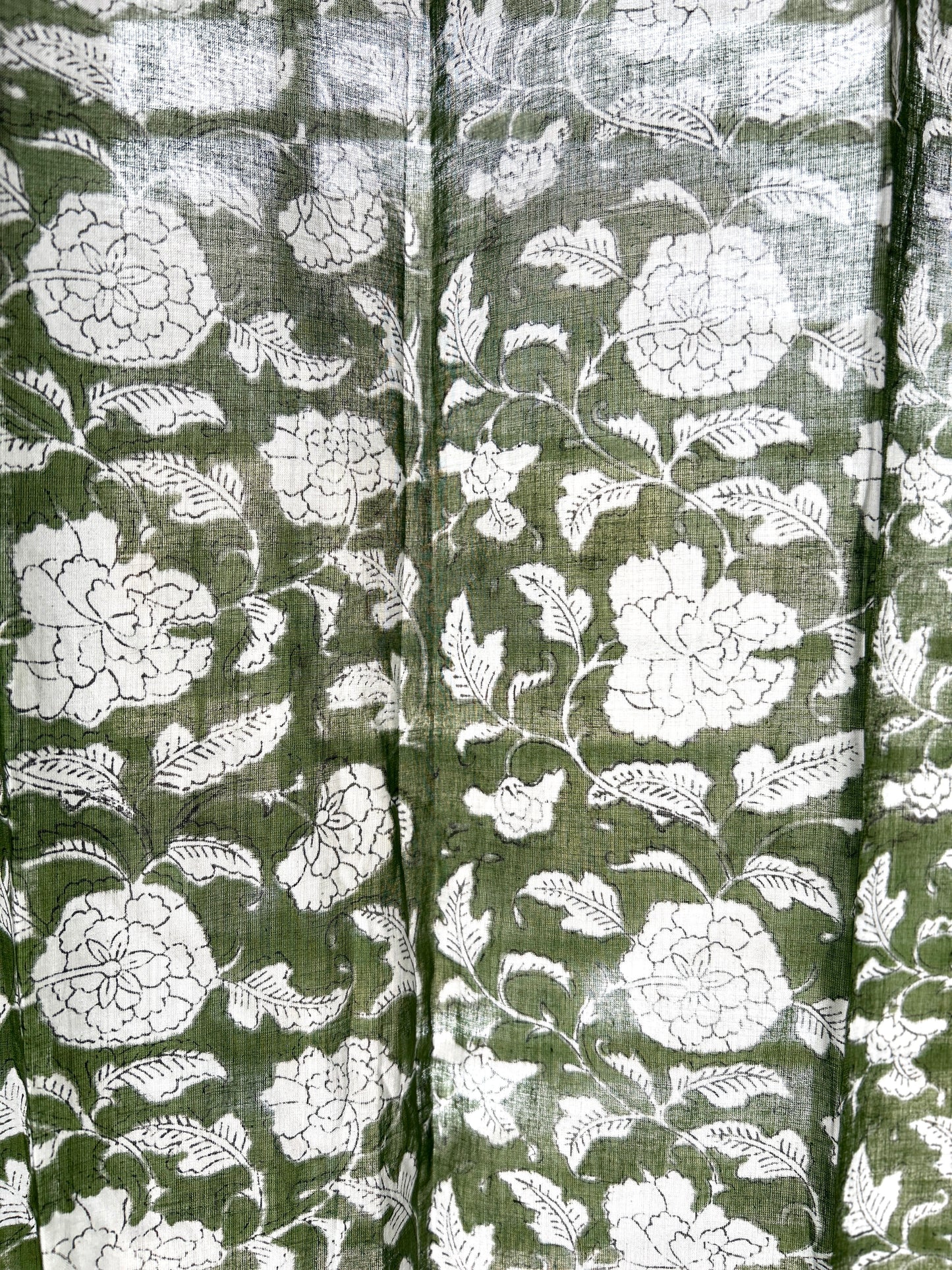 Forest Green Block Printed Sheer Curtains