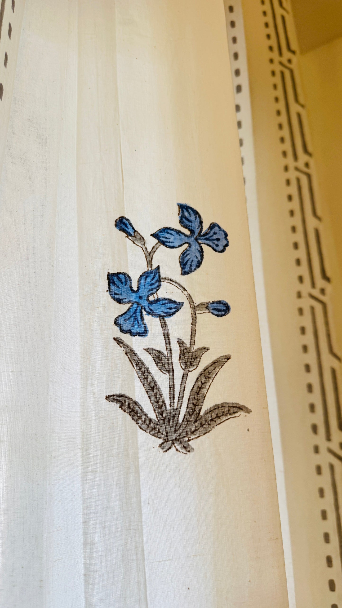 Floral Lines Block Printed Sheer Curtains