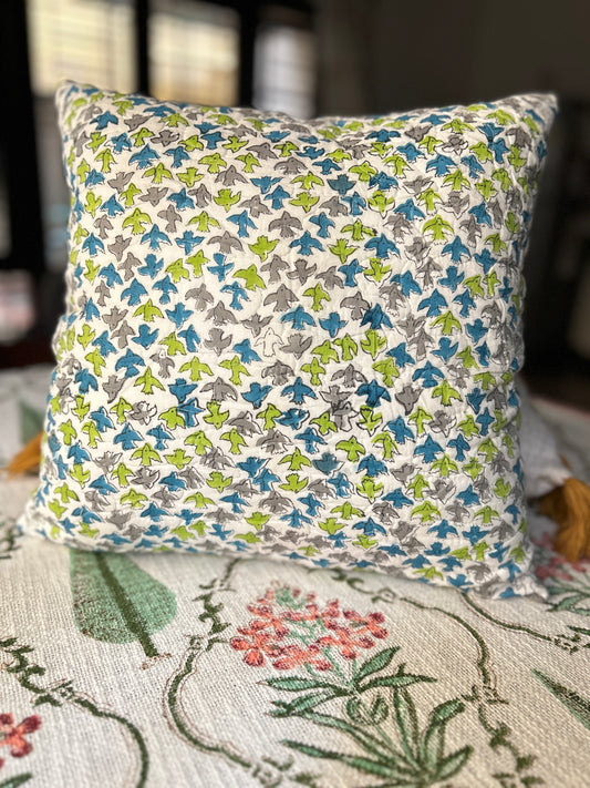 Free Bird Block Print Quilted Cushion Cover