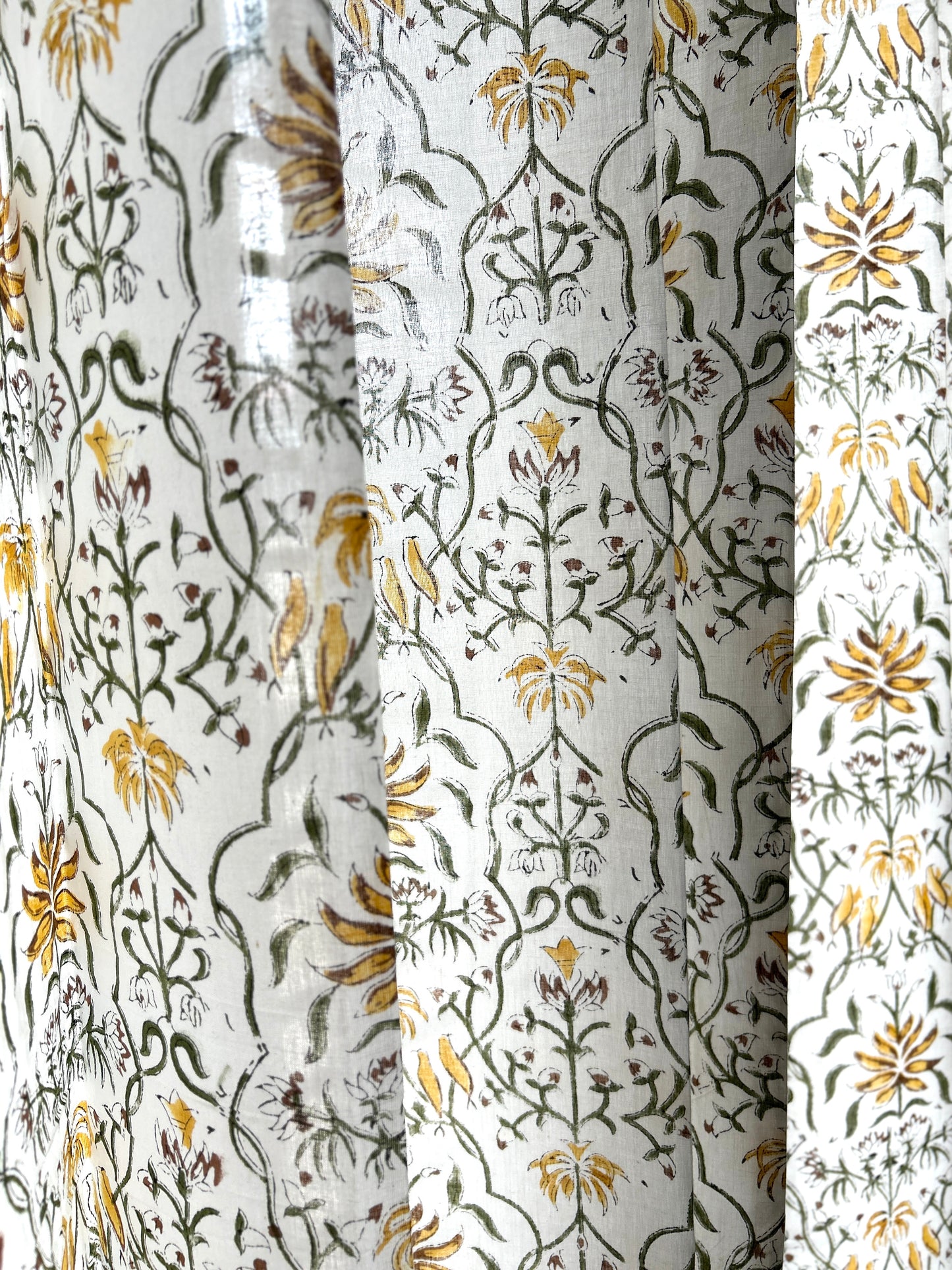 Yellow Trellis Block Printed Sheer Curtains