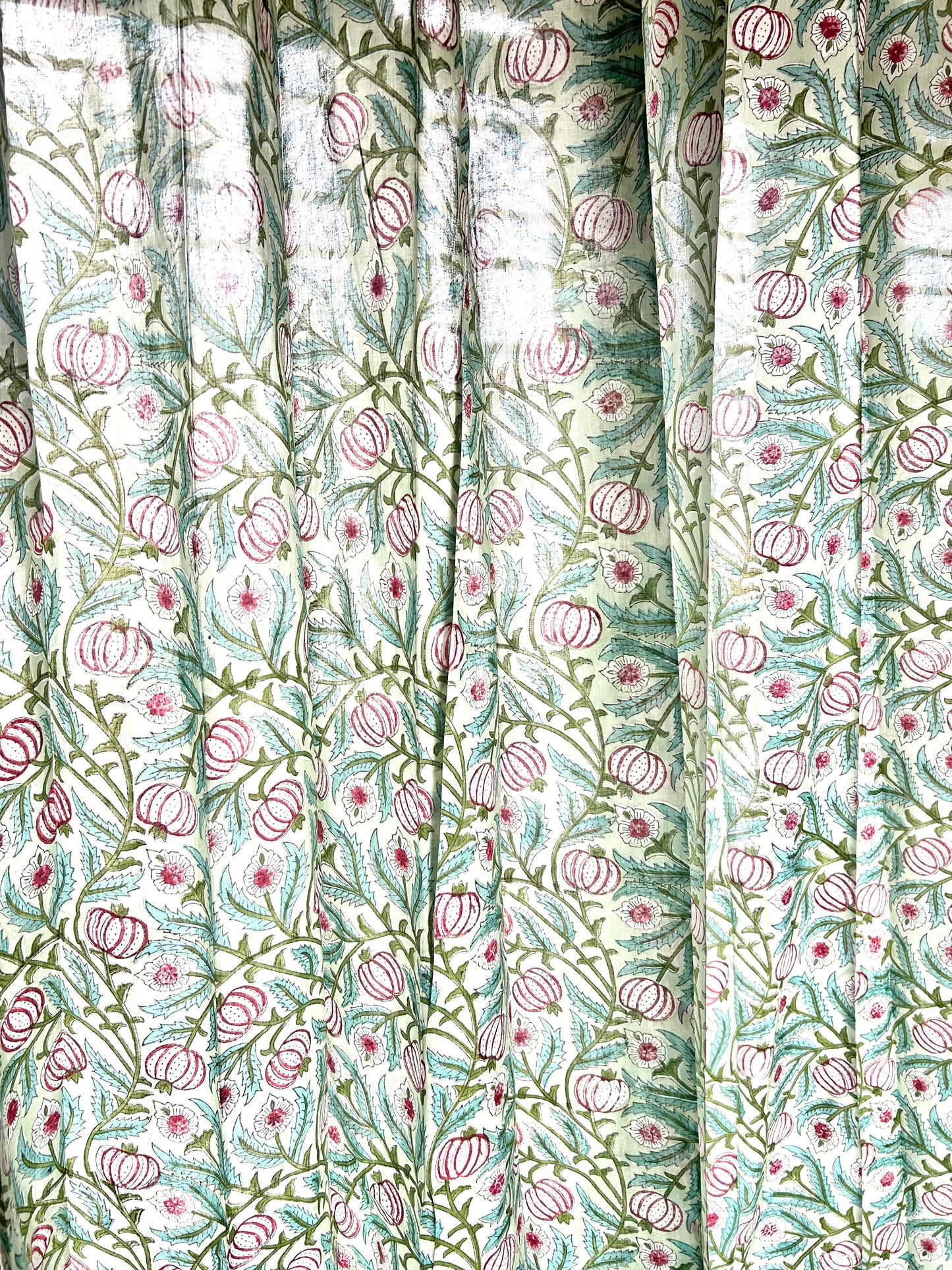 Pomogranate Vines Block Printed Sheer Curtains