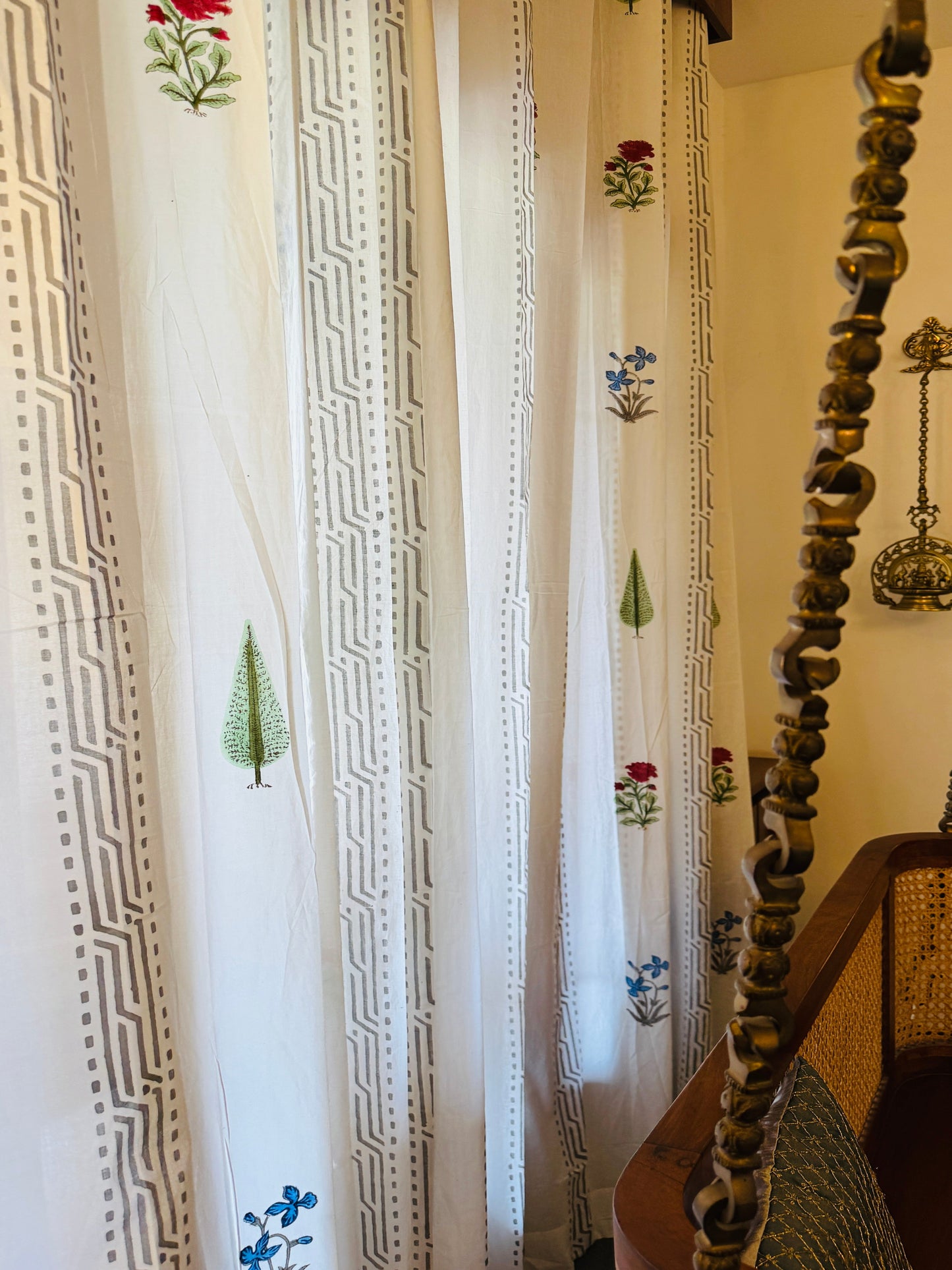 Floral Lines Block Printed Sheer Curtains