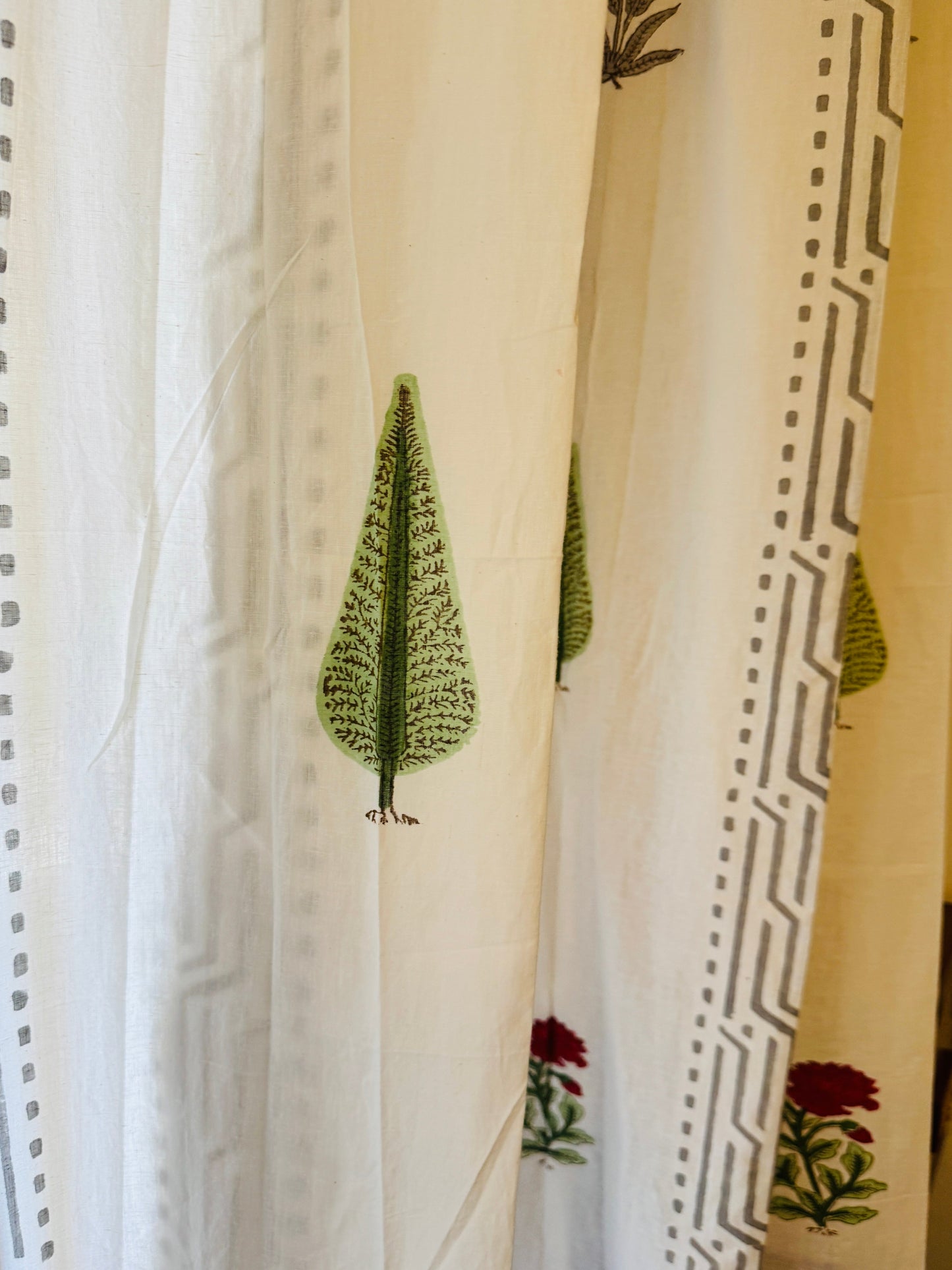 Floral Lines Block Printed Sheer Curtains