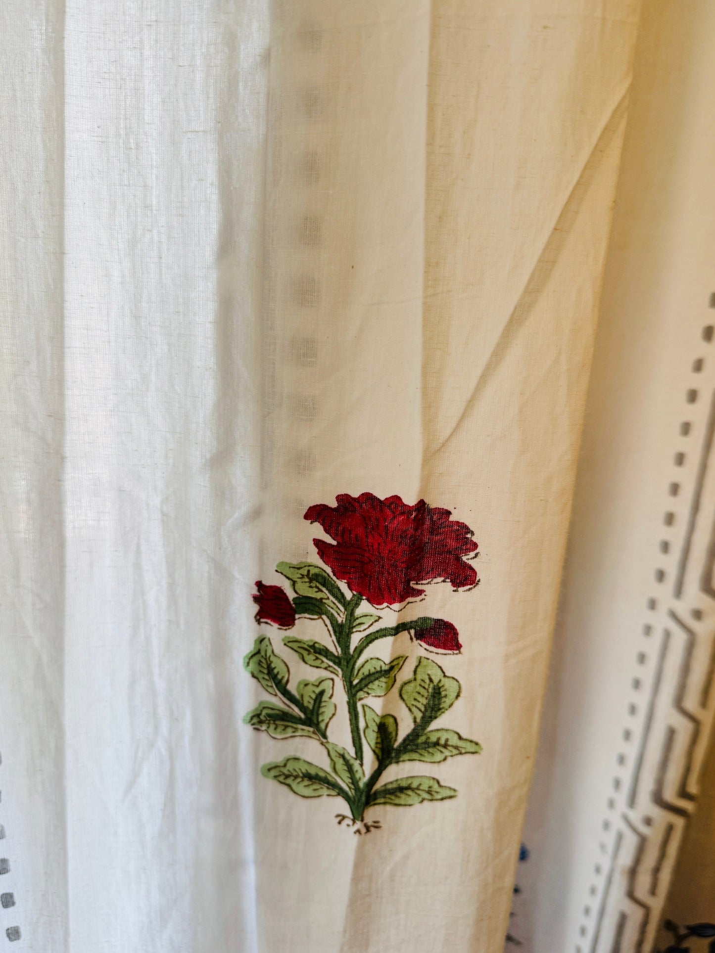 Floral Lines Block Printed Sheer Curtains