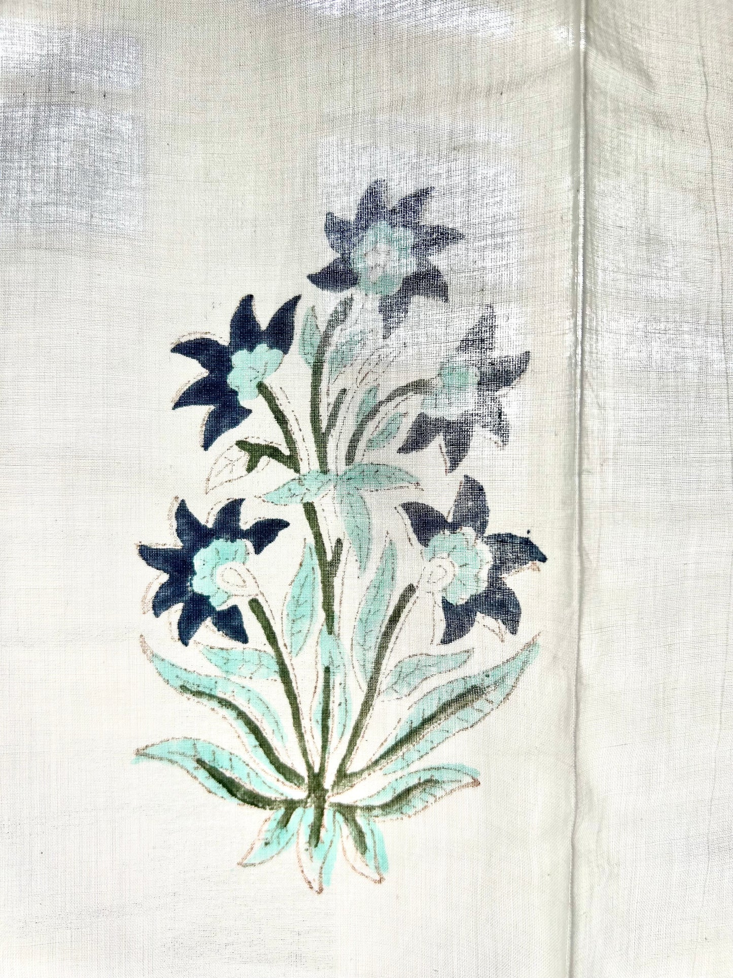 Tri Colour Floral Block Printed Sheer Curtains
