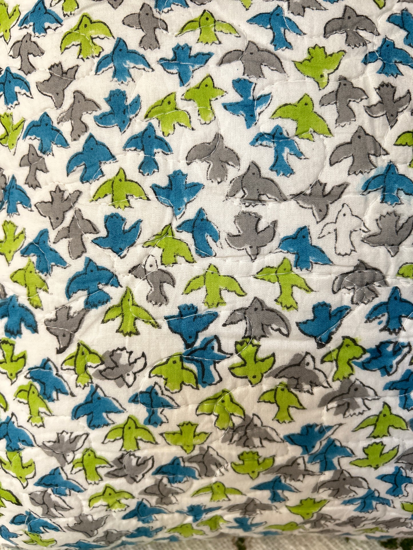 Free Bird Block Print Quilted Cushion Cover