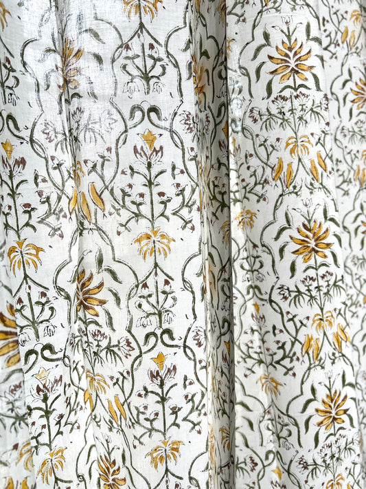 Yellow Trellis Block Printed Sheer Curtains