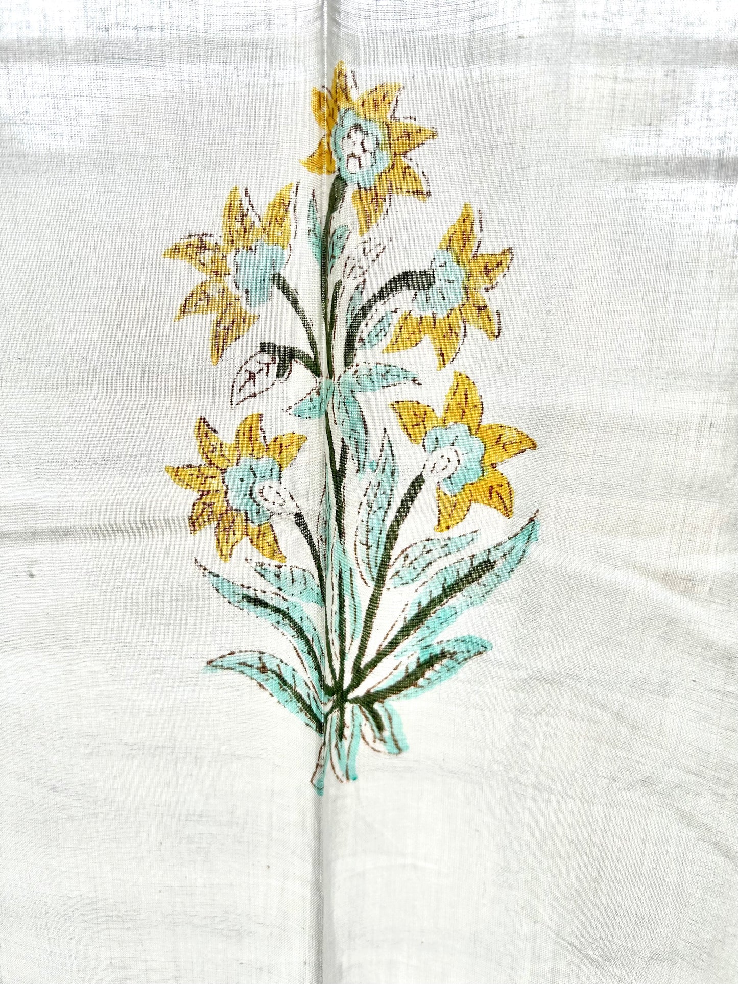 Tri Colour Floral Block Printed Sheer Curtains