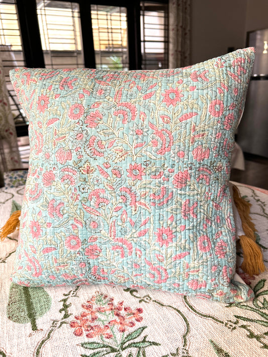 Pastels Block Print Quilted Cushion Cover